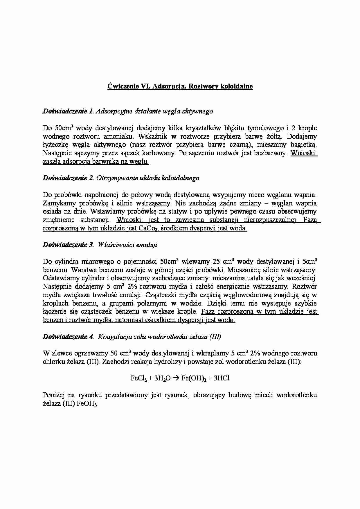 Adsorpcja. Roztwory koloidalne - strona 1