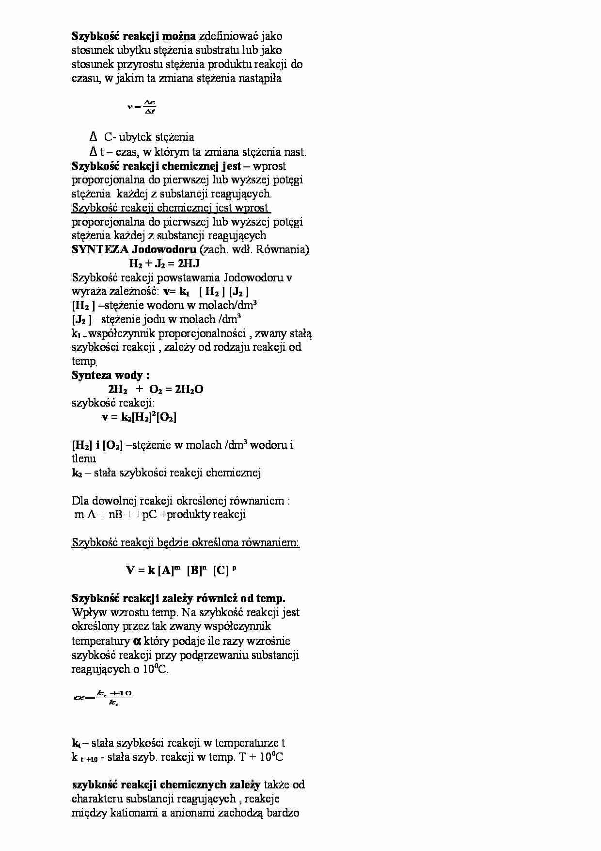 Chemia - Szybkość reakcji - strona 1