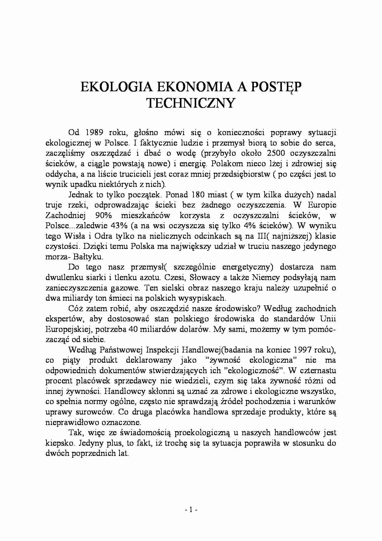 Ekologia- ekonomia a postęp techniczny - strona 1