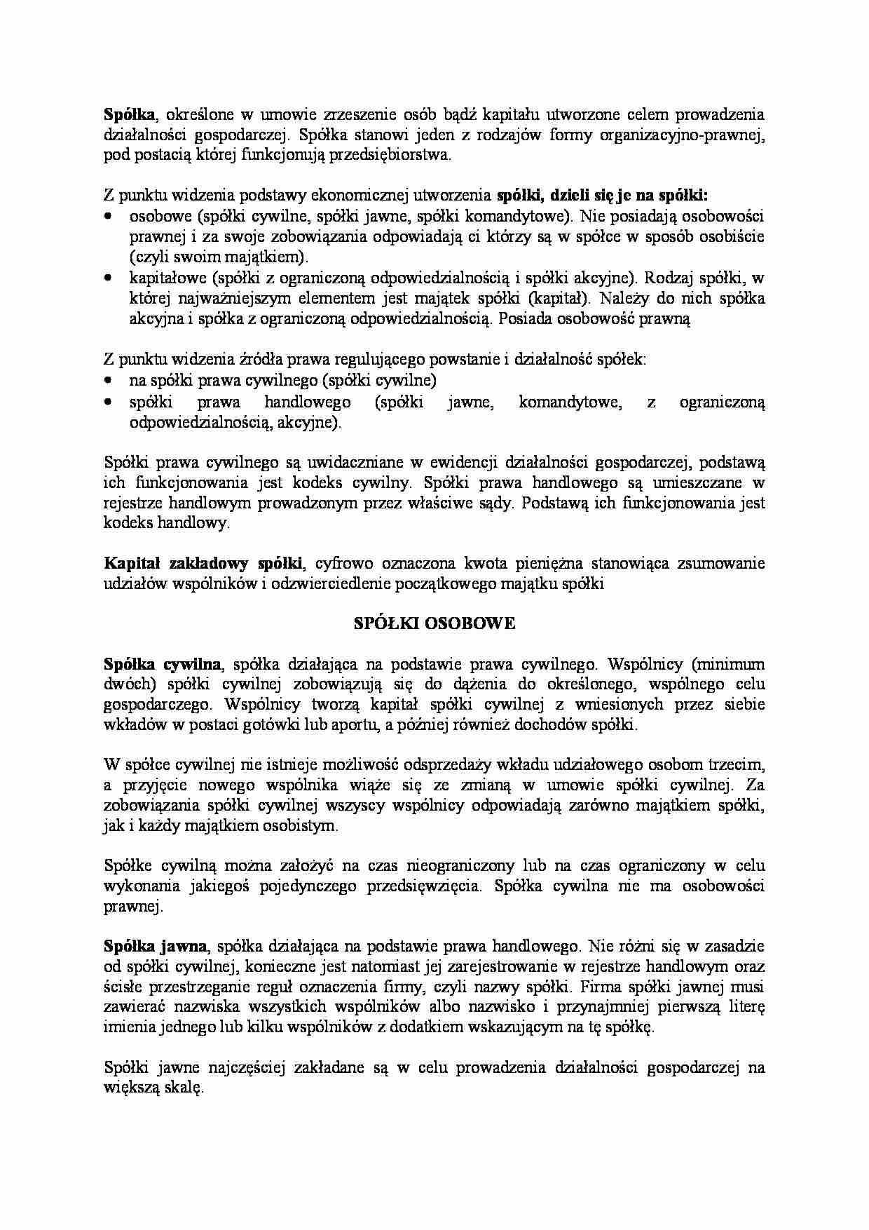 Ekonomia - pojęcie spółki - strona 1