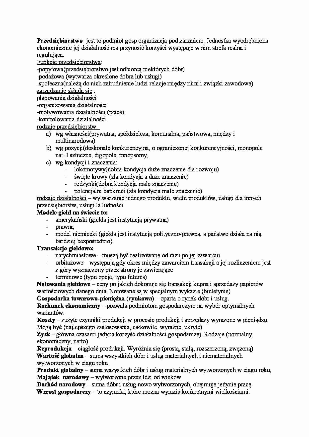 Ekonomia - pojęcia na kolokwium - strona 1