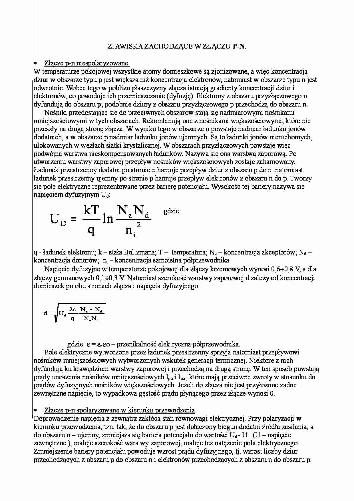 Zjawiska zachodzące w złączu typu P-N. - strona 1