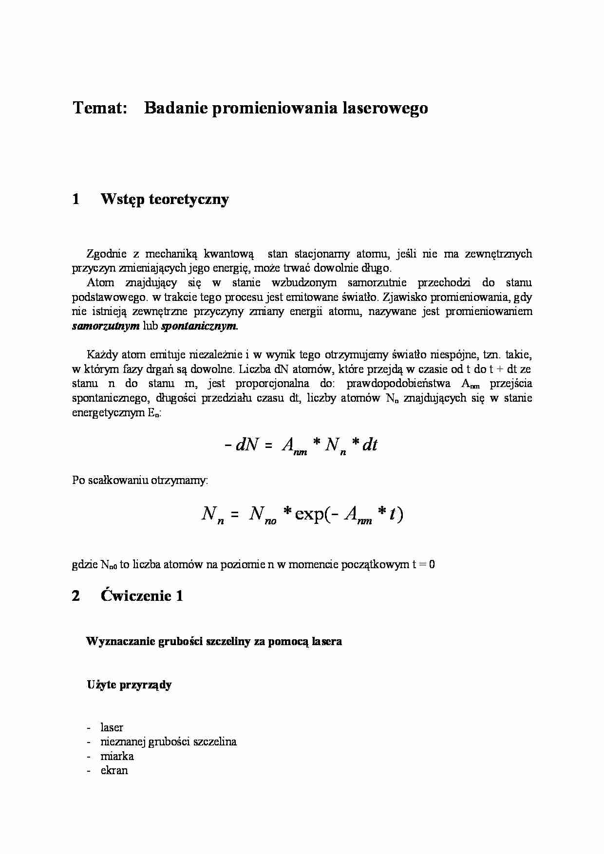 Badanie promieniowania laserowego - atom - strona 1