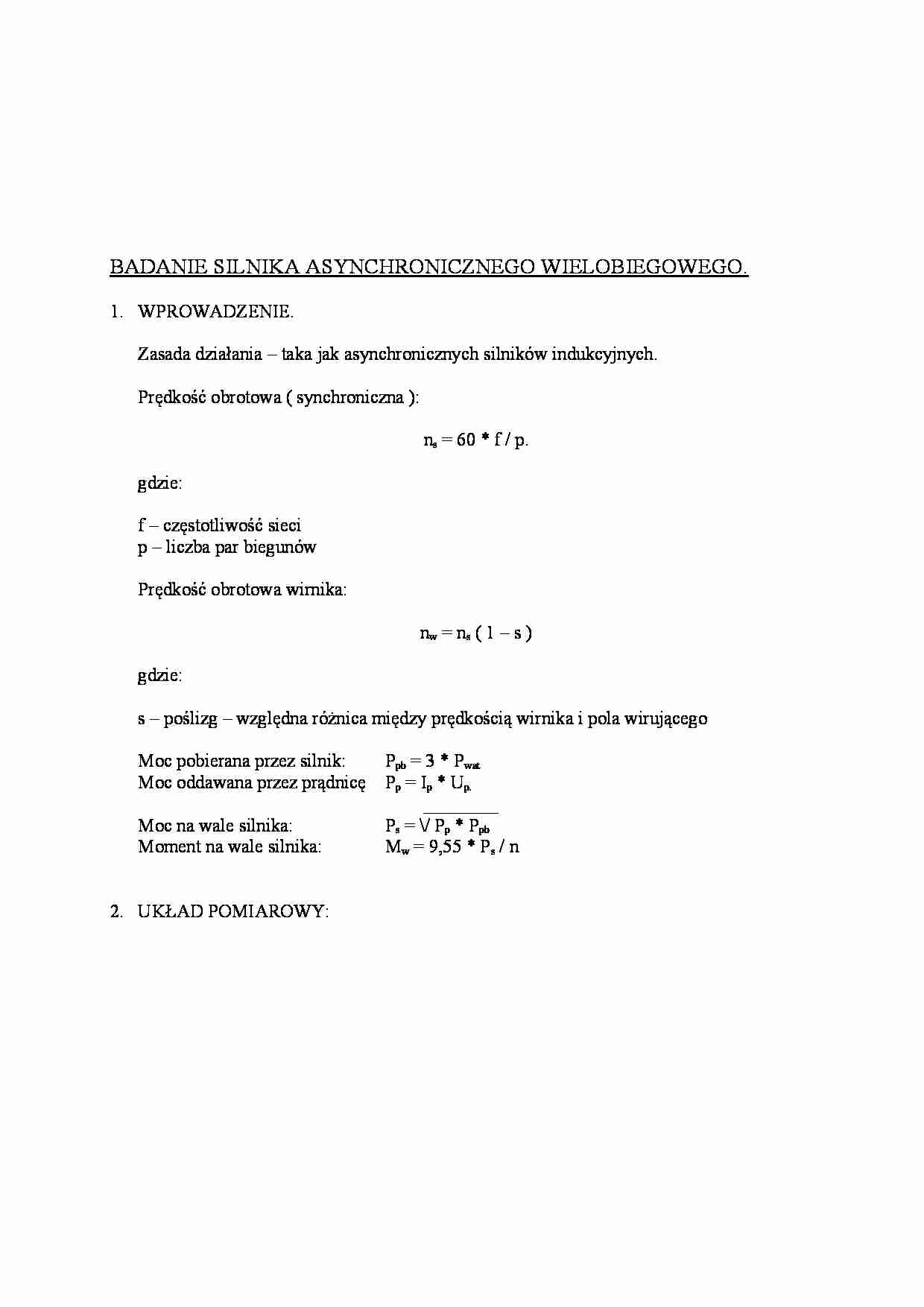 Badanie silnika asynchronicznego wielobiegowego - strona 1