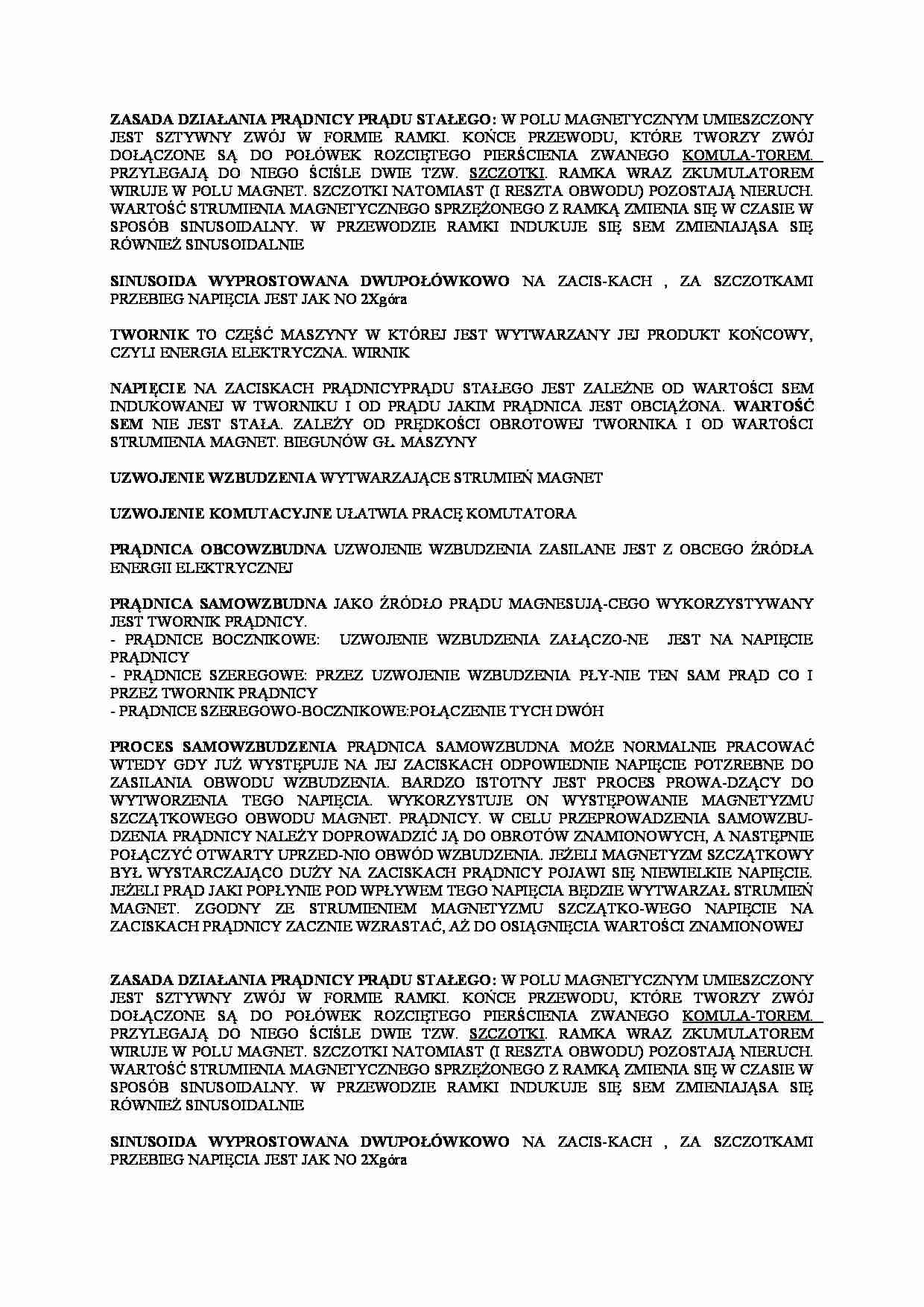 Działanie prądnicy prądu stałego - strona 1