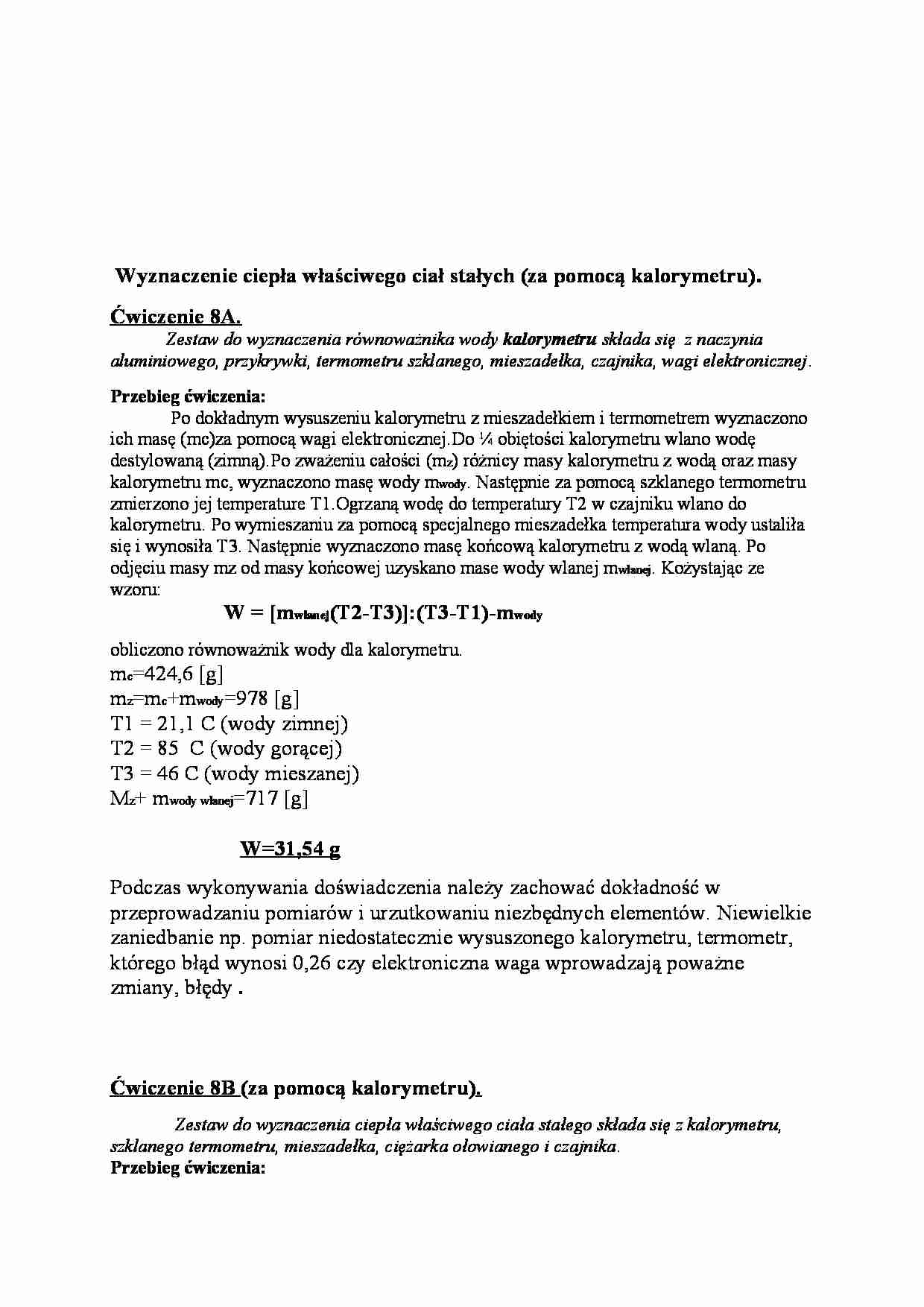 Wyznaczenie ciepła właściwego ciał stałych  - strona 1