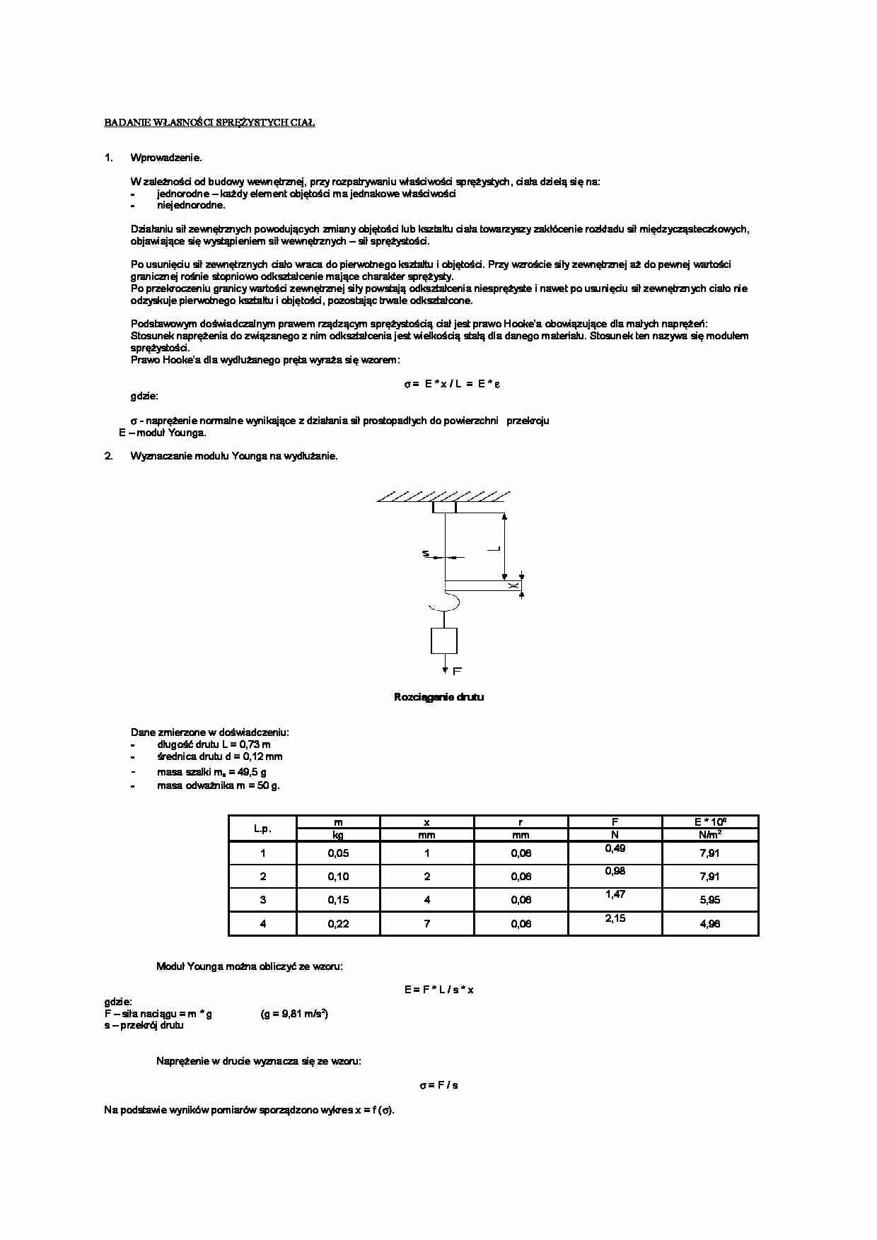 Badanie własności sprężystych ciał - jednorodne/ siły wewnętrzne - strona 1