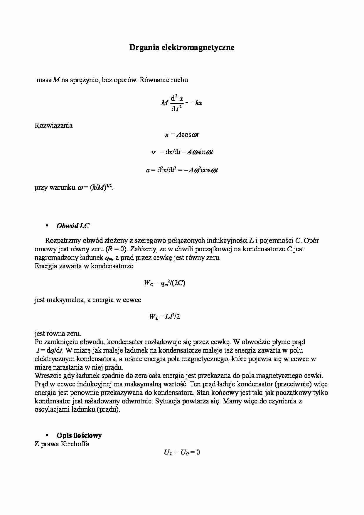 Drgania elektromagnetyczne. Obwód LC - strona 1