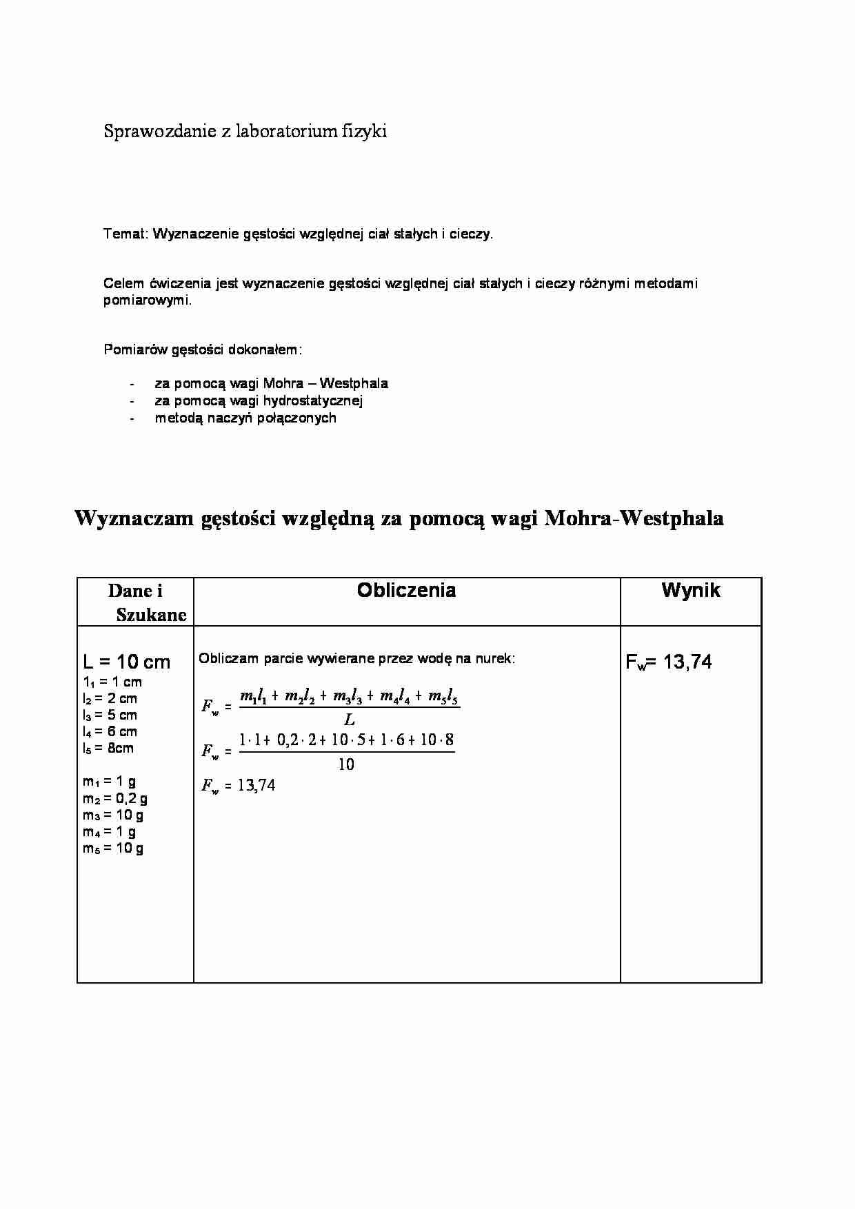 Obliczanie gęstosci cieczy i ciał stałych - strona 1