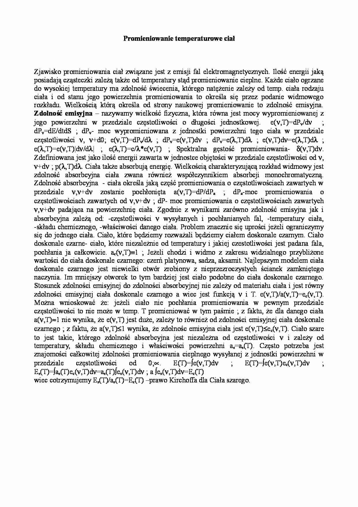 Promieniowanie temperaturowe ciał - strona 1