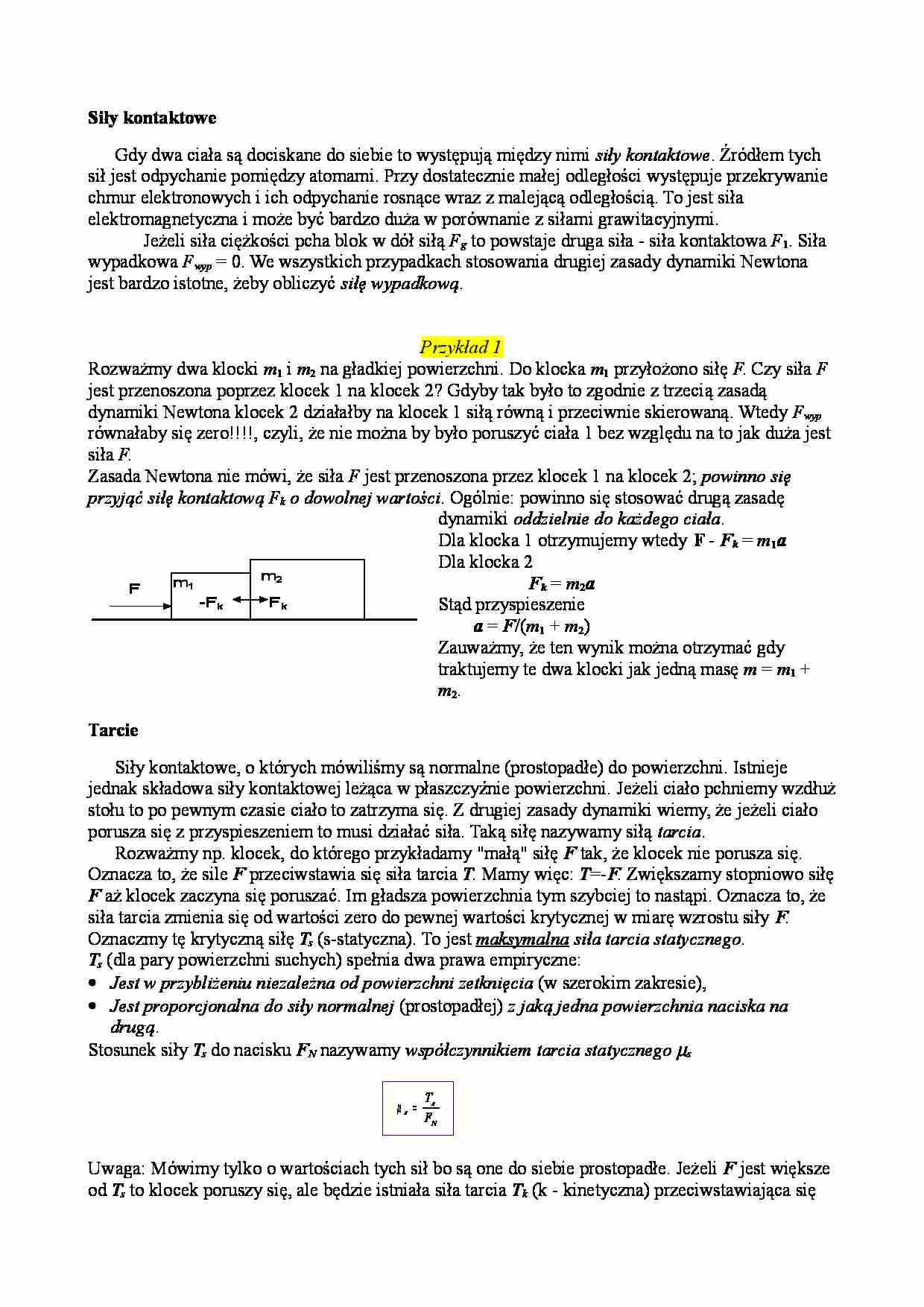 Siły kontaktowe i tarcie - strona 1