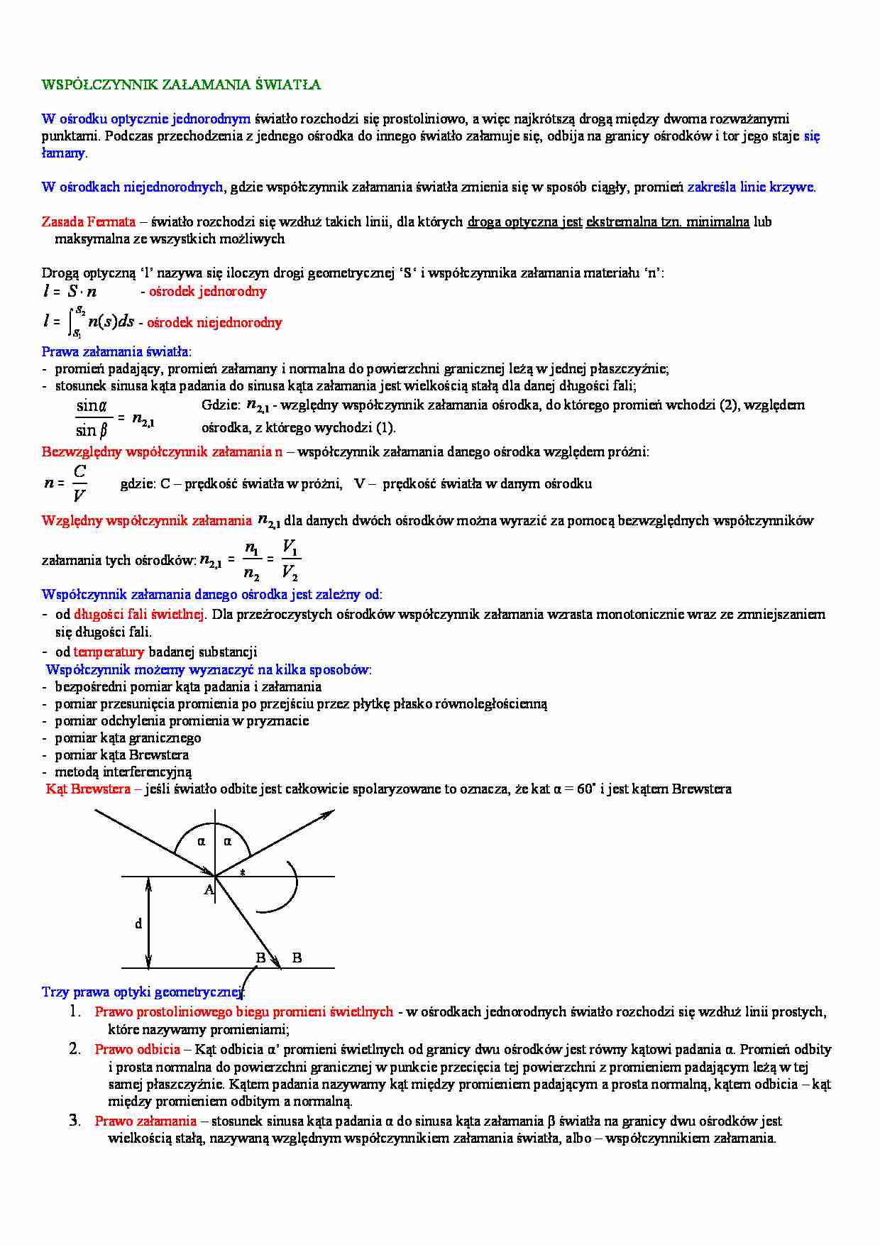 Wspóczynnik załamania światła-teoria - strona 1