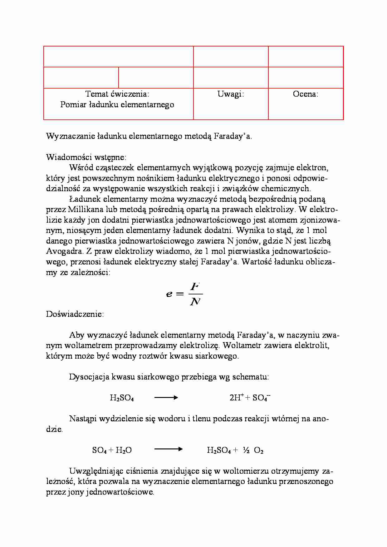 Wyznaczanie ładunku elementarnego metodą Faradaya - strona 1