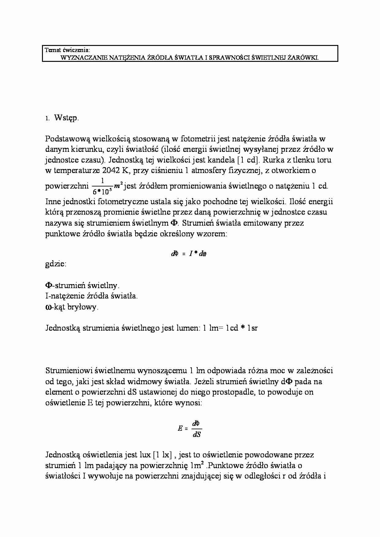 Natężenie źródeł światła i sprawność świetlna - strona 1