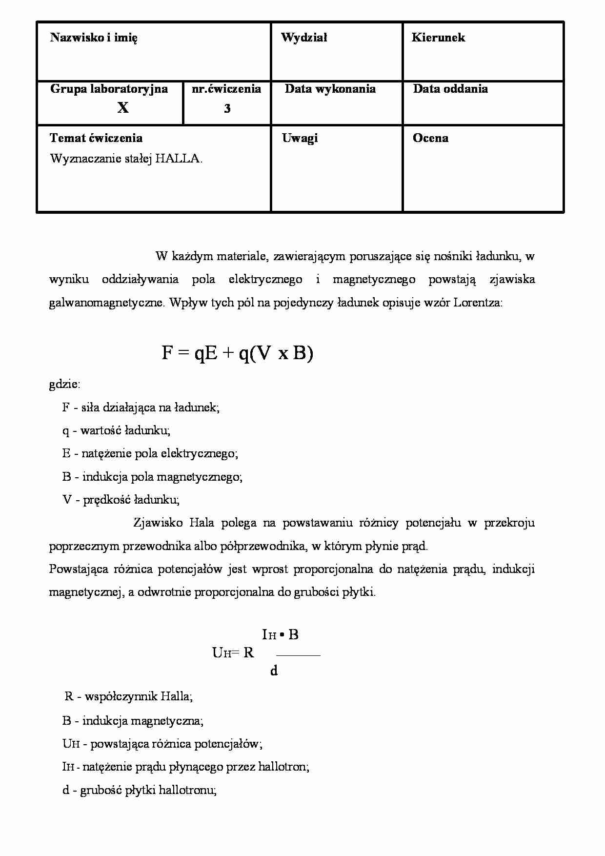 Wyznaczanie stałej Halla - strona 1