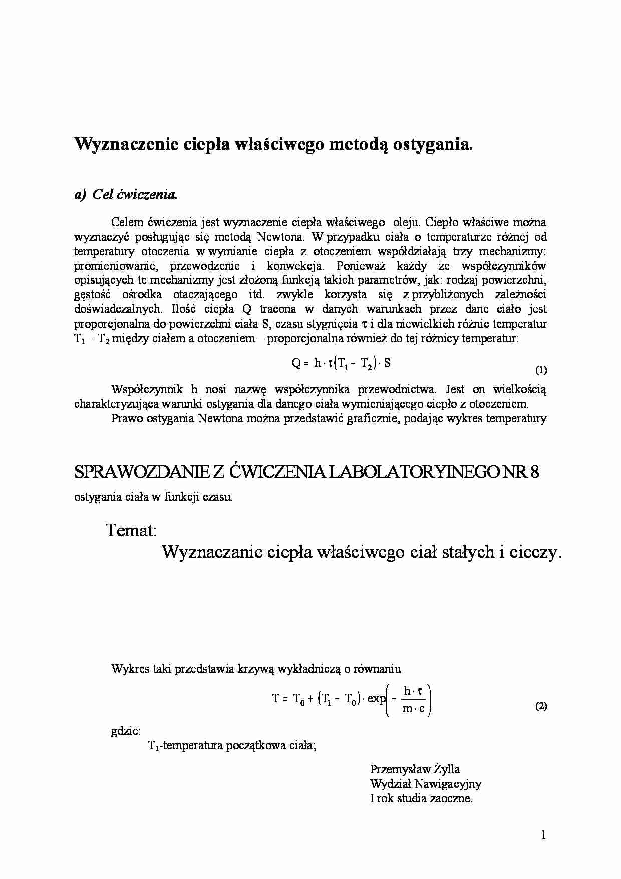 Wyznaczenie ciepła właściwego metodą ostygania - strona 1