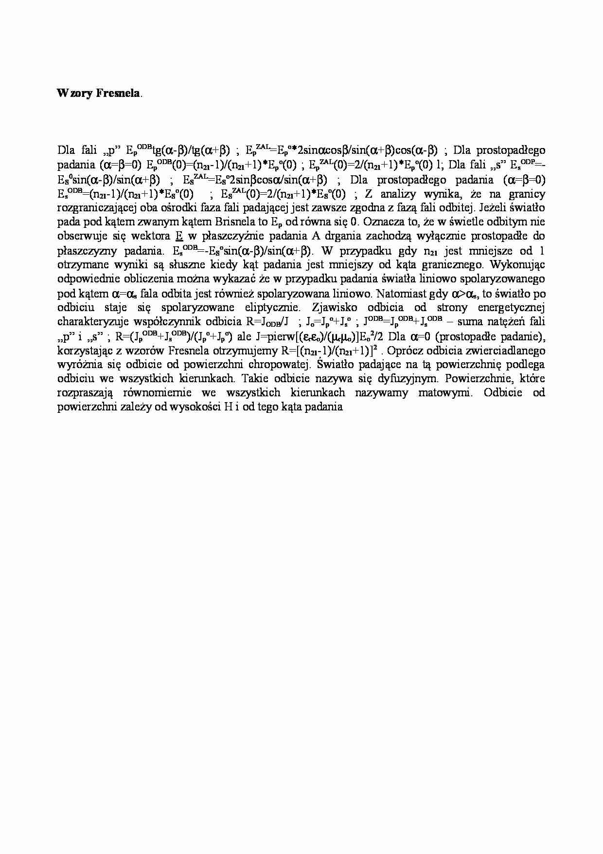 Fizyka - wzory Fresnela - strona 1