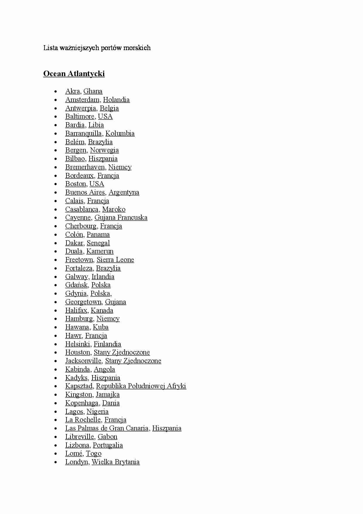 Lista ważniejszych portów morskich - strona 1