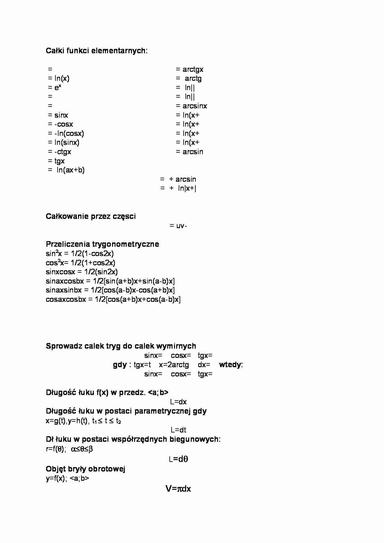 Matematyka - wzory na całki - strona 1