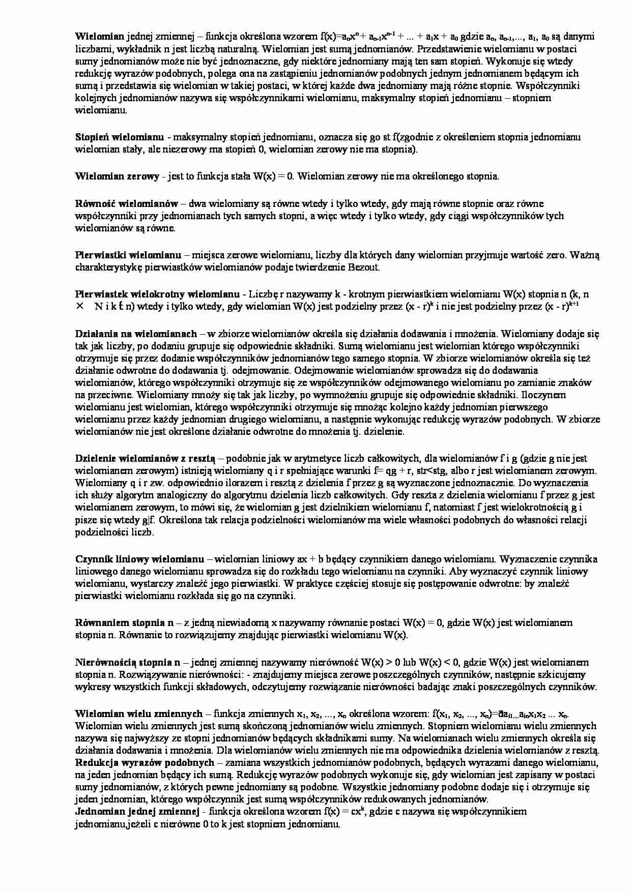 Wielomian jednej zmiennej, funkcja - strona 1