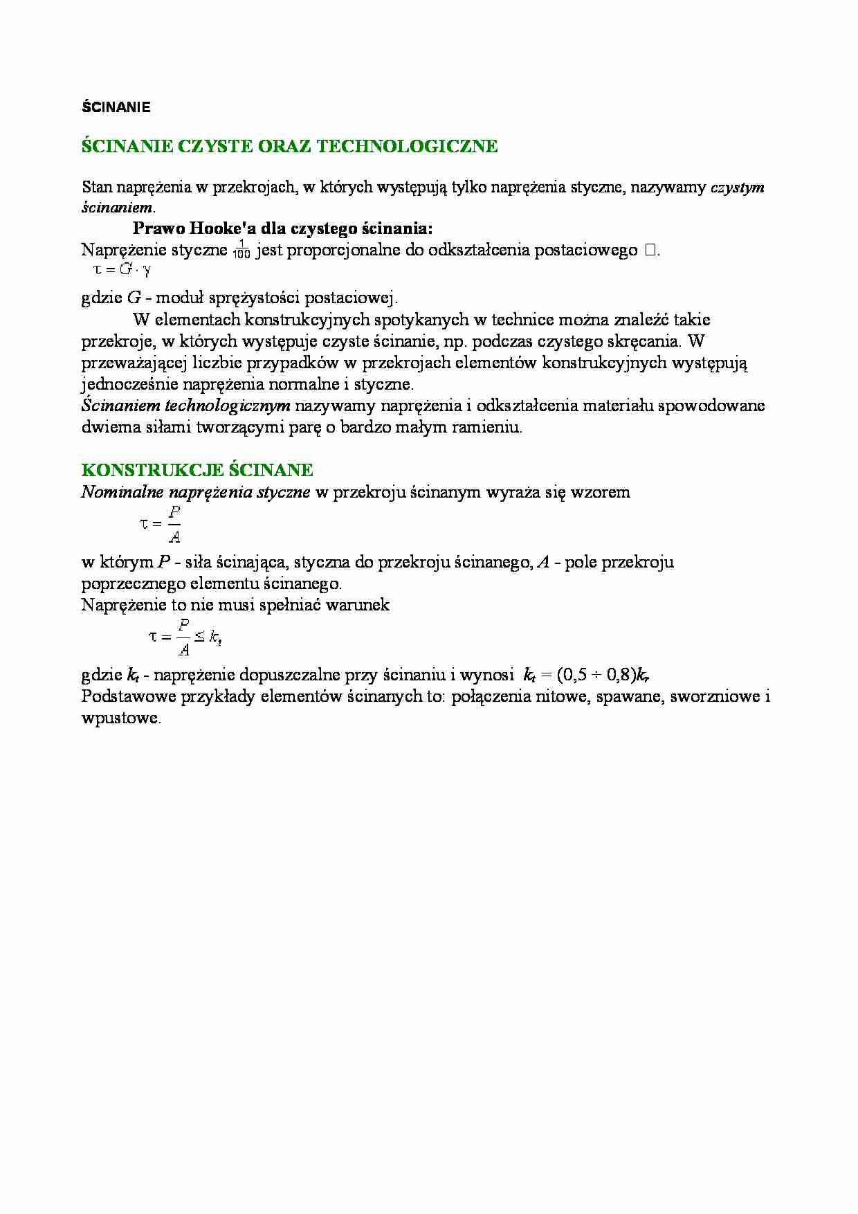Mechanika techniczna - ścinanie - strona 1