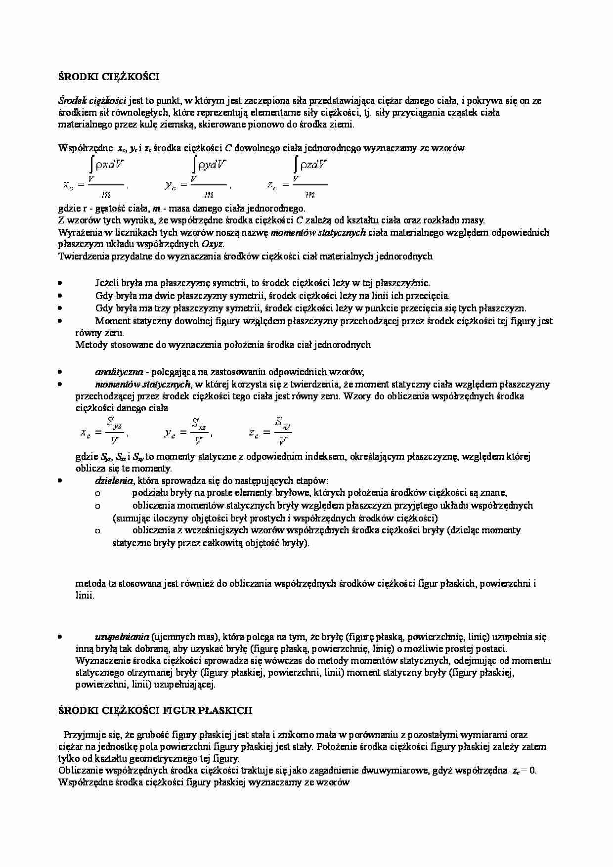 Mechnika techniczna - Środek ciężkości - strona 1