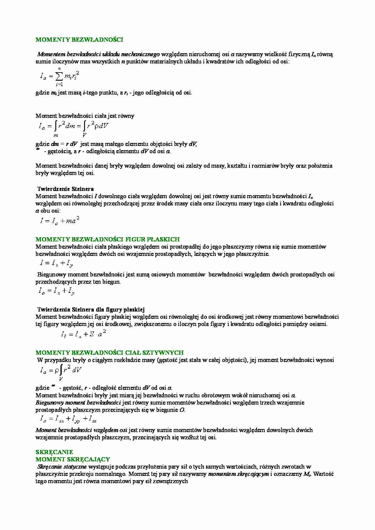 Mechanika techniczna - moment bezwładności - strona 1