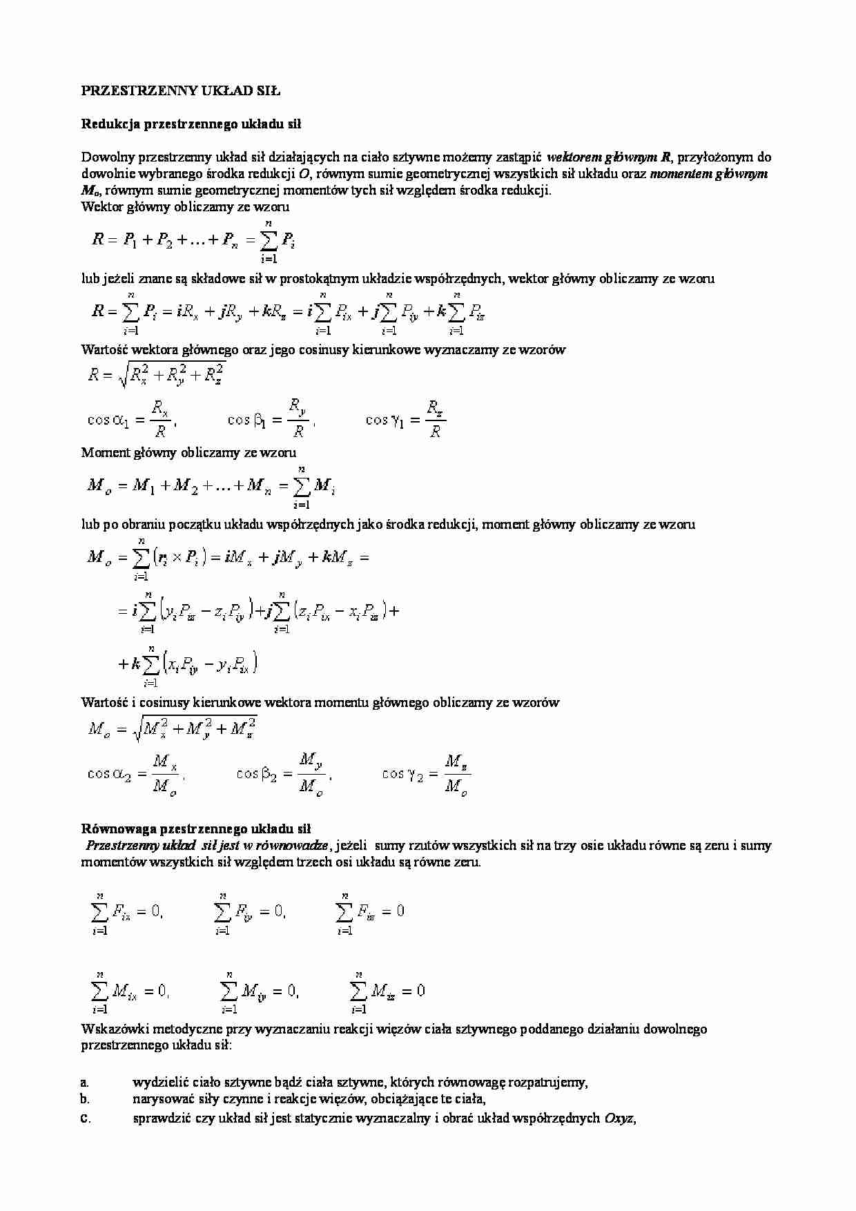 Przestrzenny układ sił - strona 1