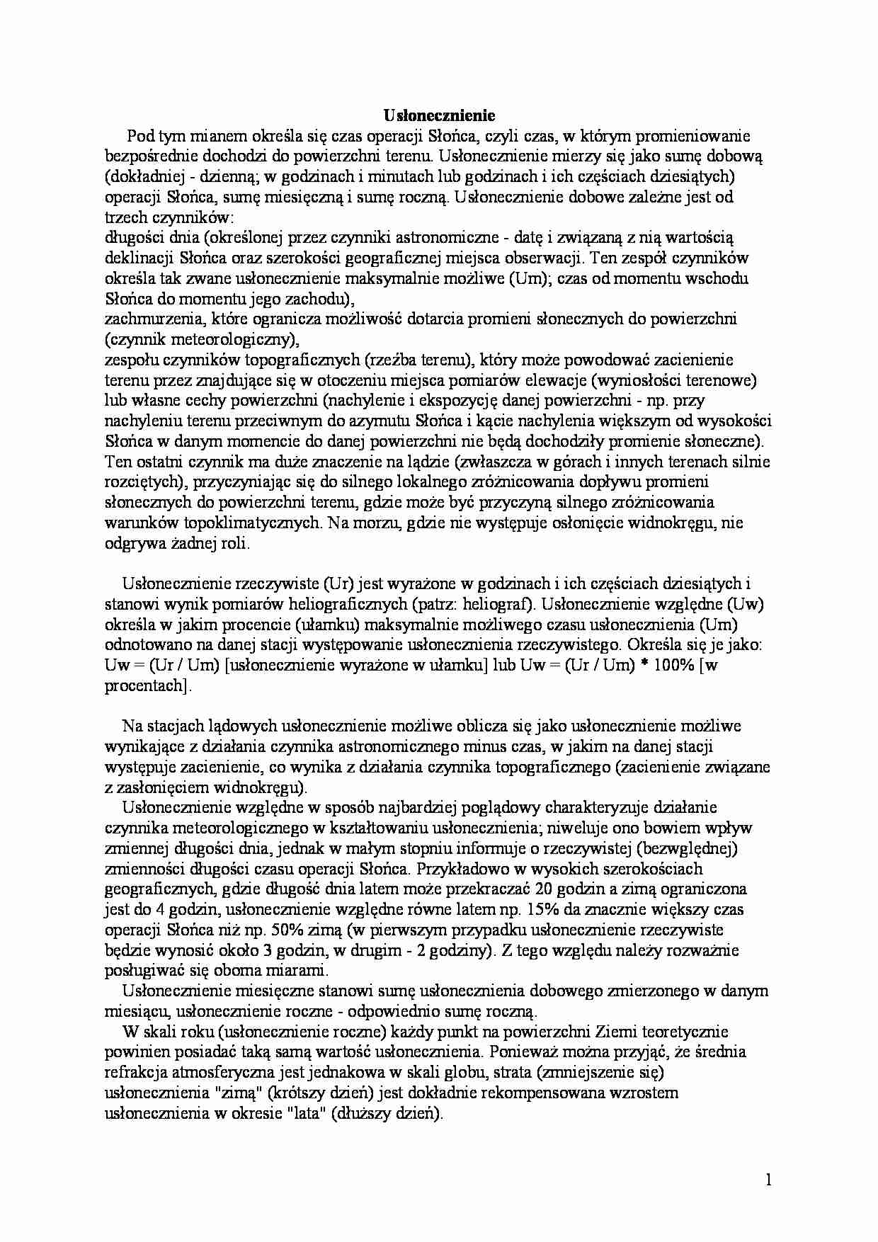 Meteorologia - pojęcie usłonecznienia - strona 1