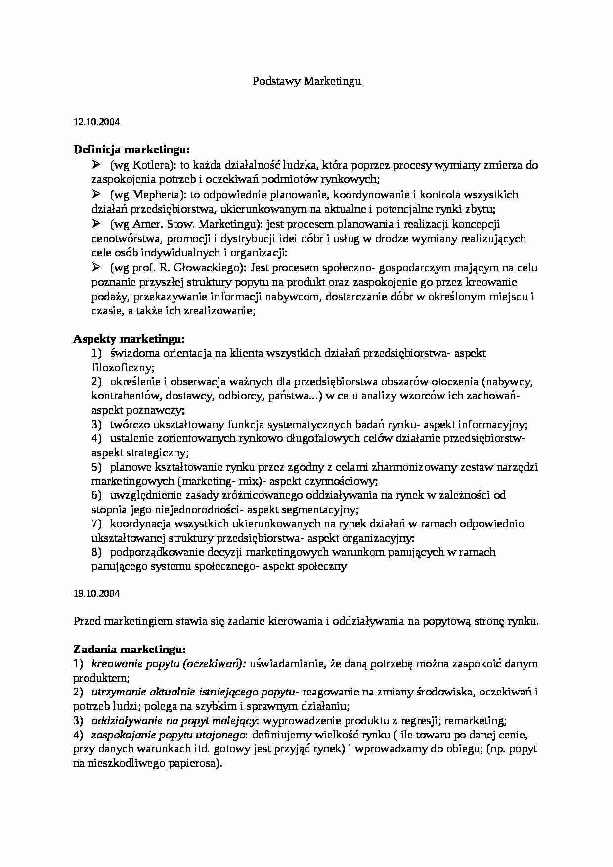 Marketing - wykłady, dr Hadrian - strona 1
