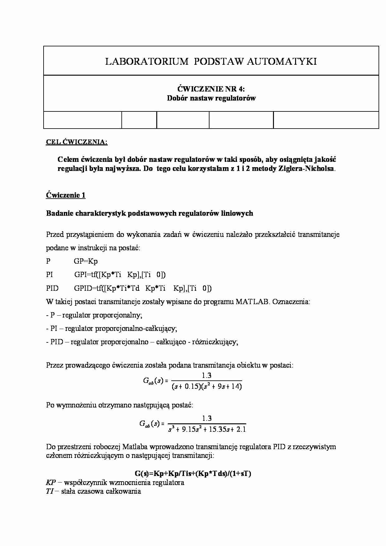 Dobór nastaw regulatorów - strona 1