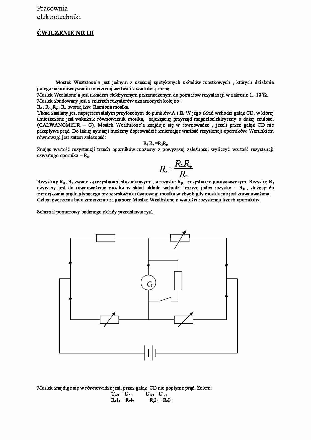 Pomiary Mostkiem Wheatstone`a - strona 1