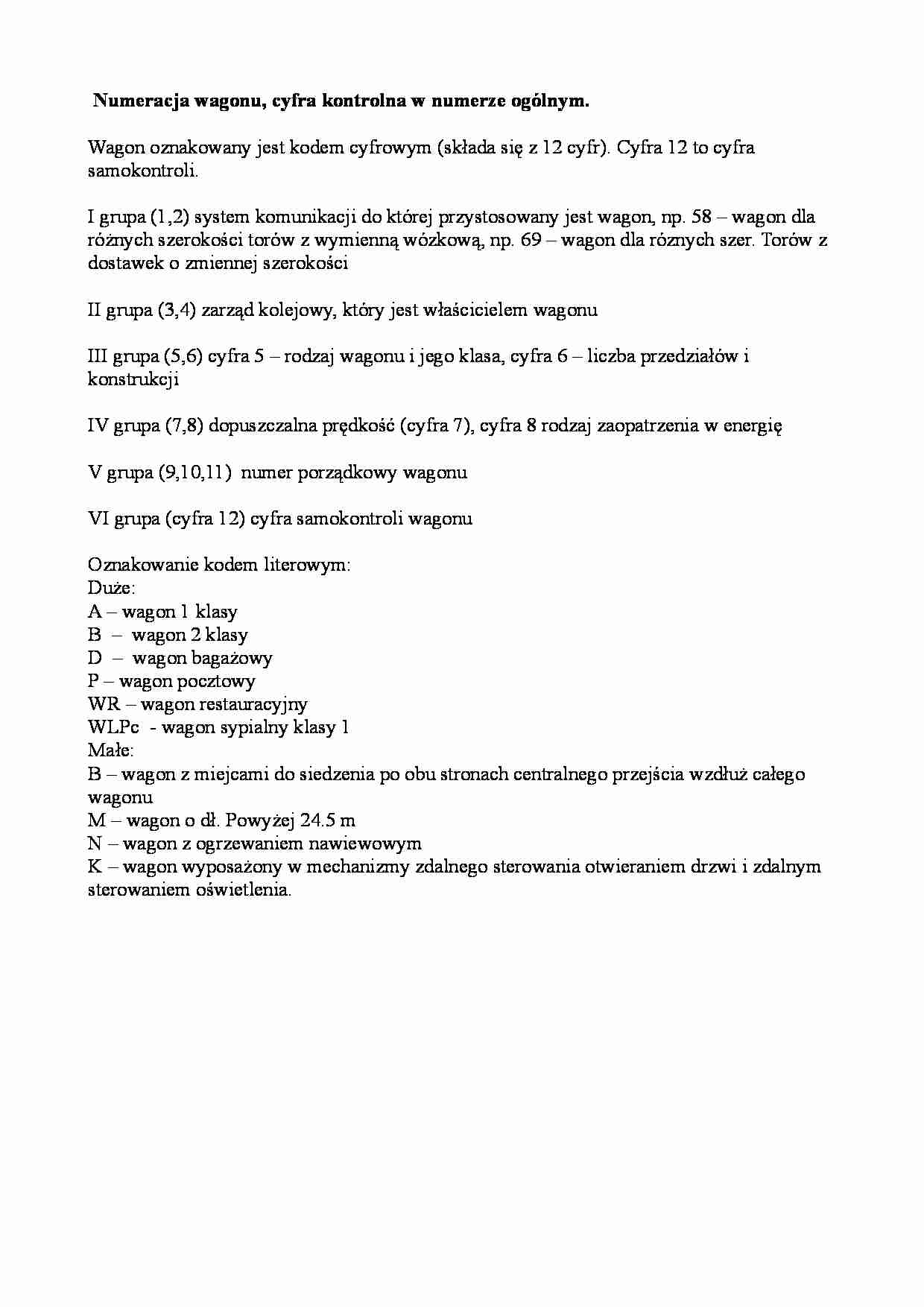 Numeracja wagonu, cyfra kontrolna  - strona 1