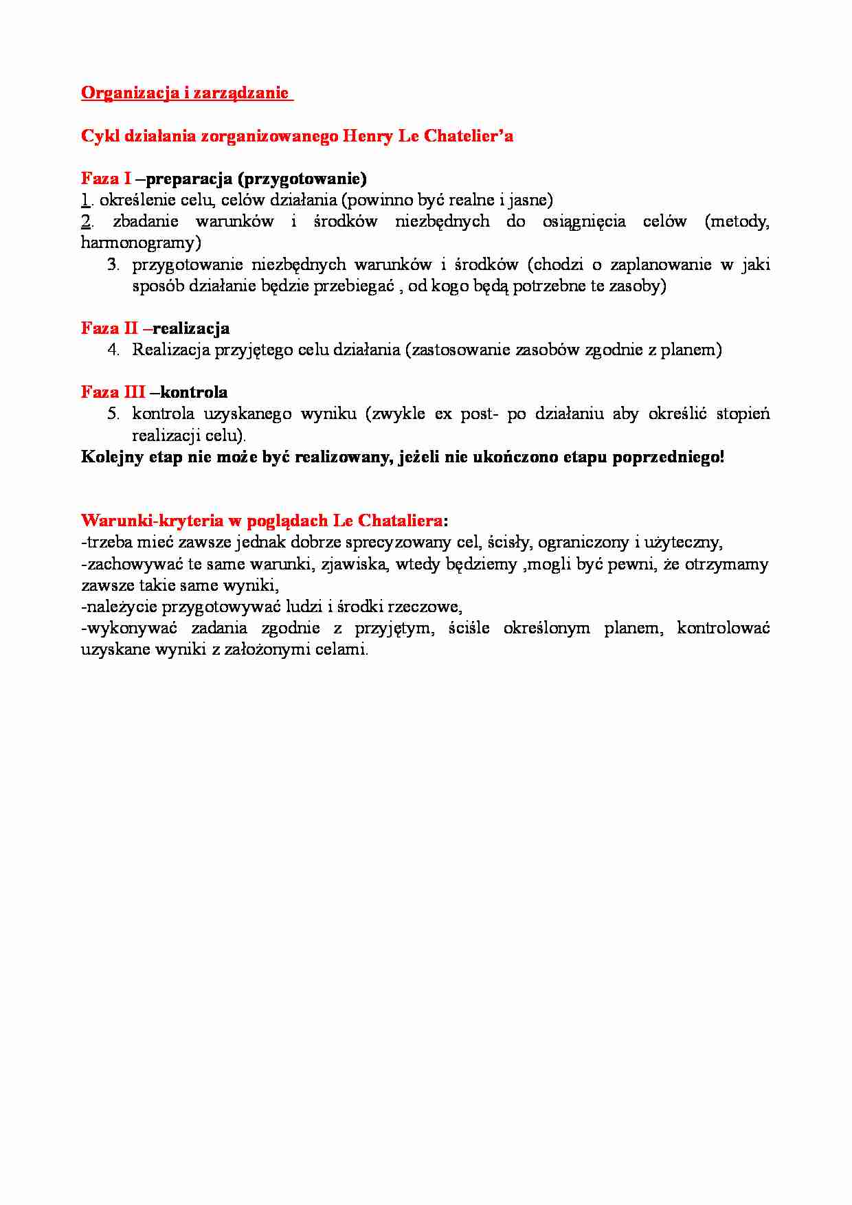 Cykl działania zorganizowanego Henry Le Chatelier - strona 1