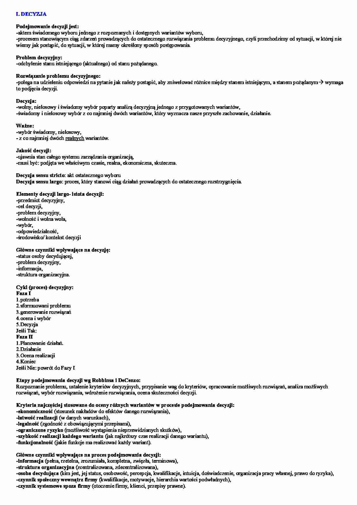 Organizacja i zarządzanie - decyzja - strona 1