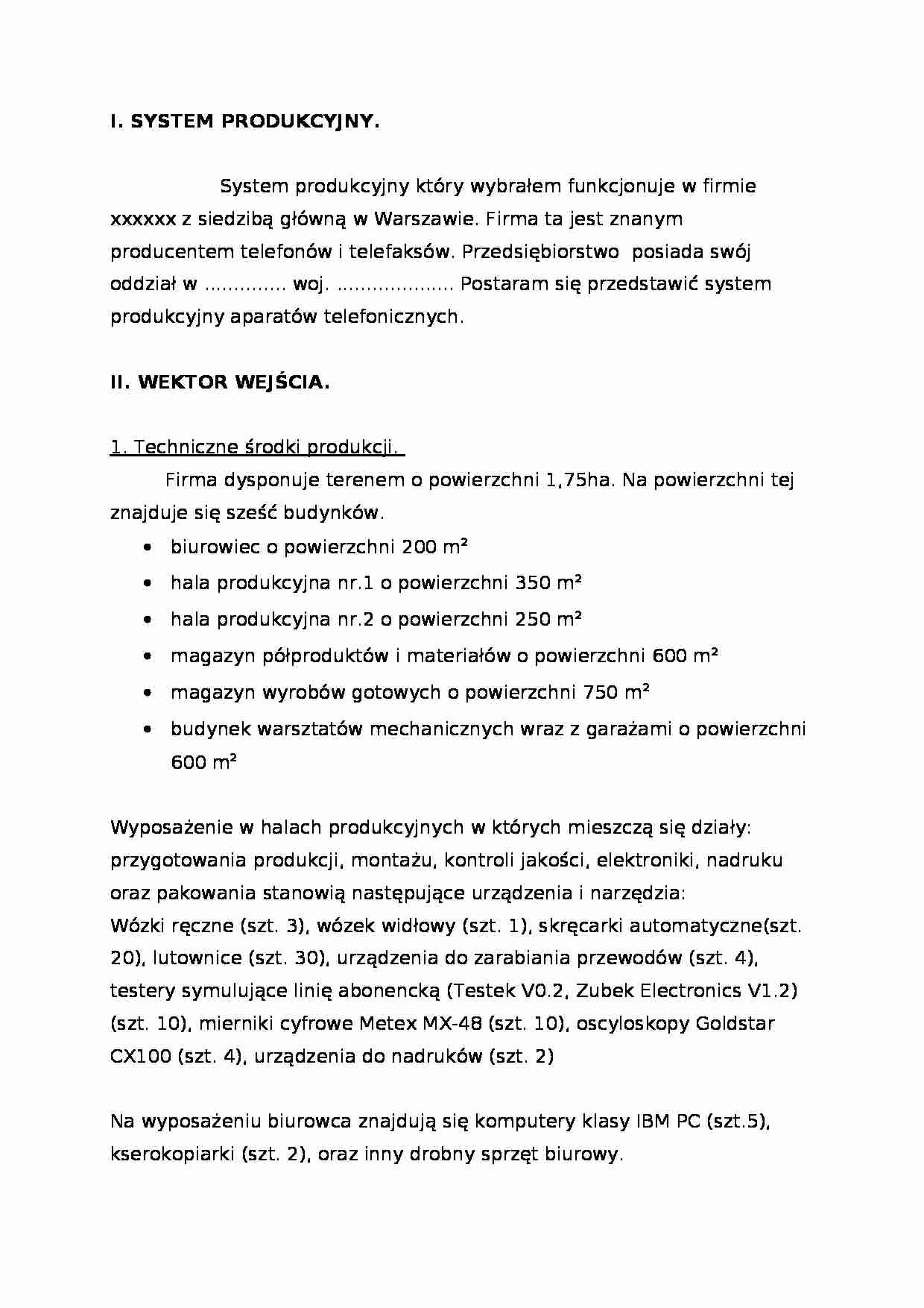 System produkcyjny - opis - strona 1