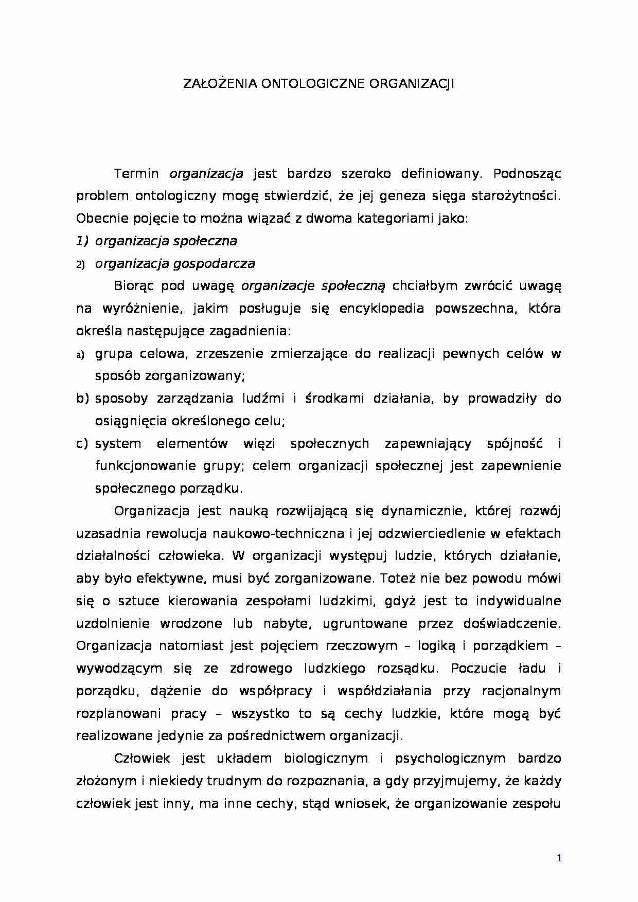 Założenia ontologiczne organizacji - strona 1