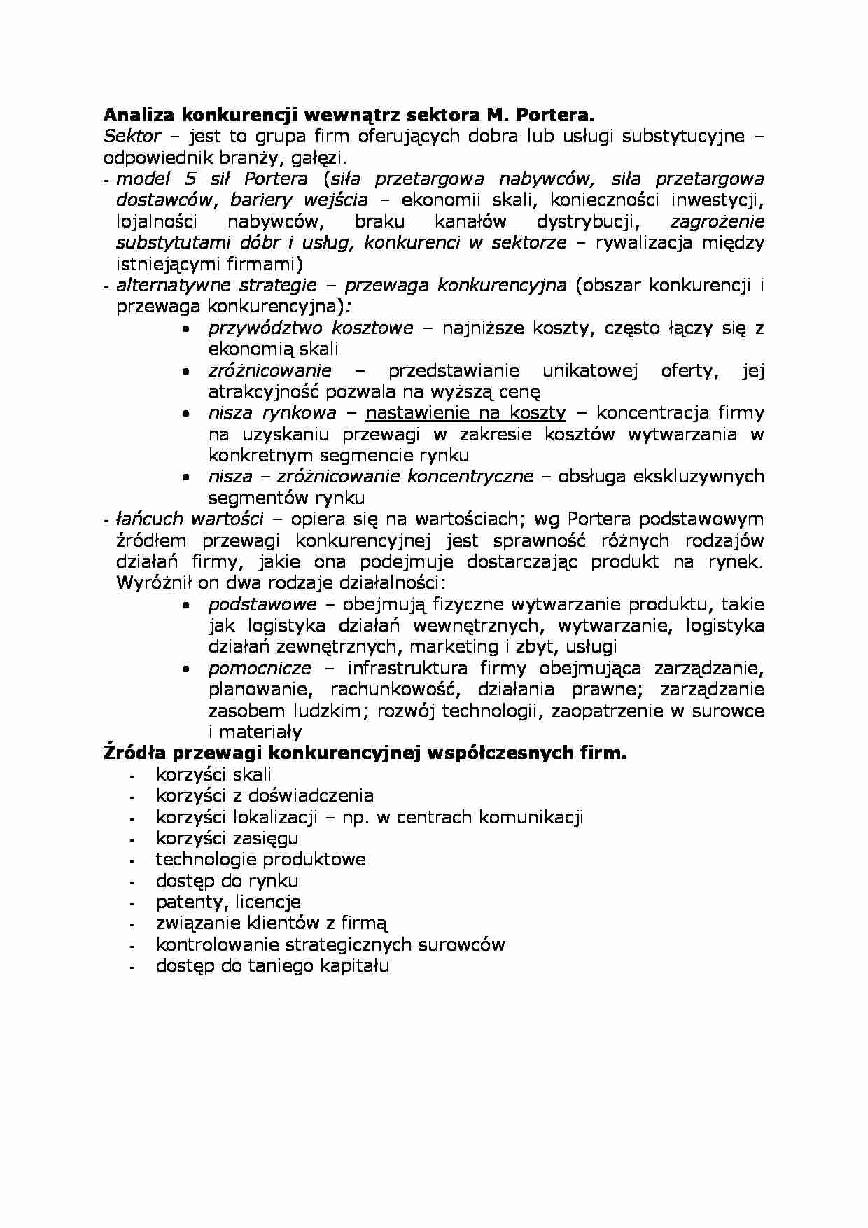 Analiza konkurencji wewnątrz sektora M. Portera - strona 1