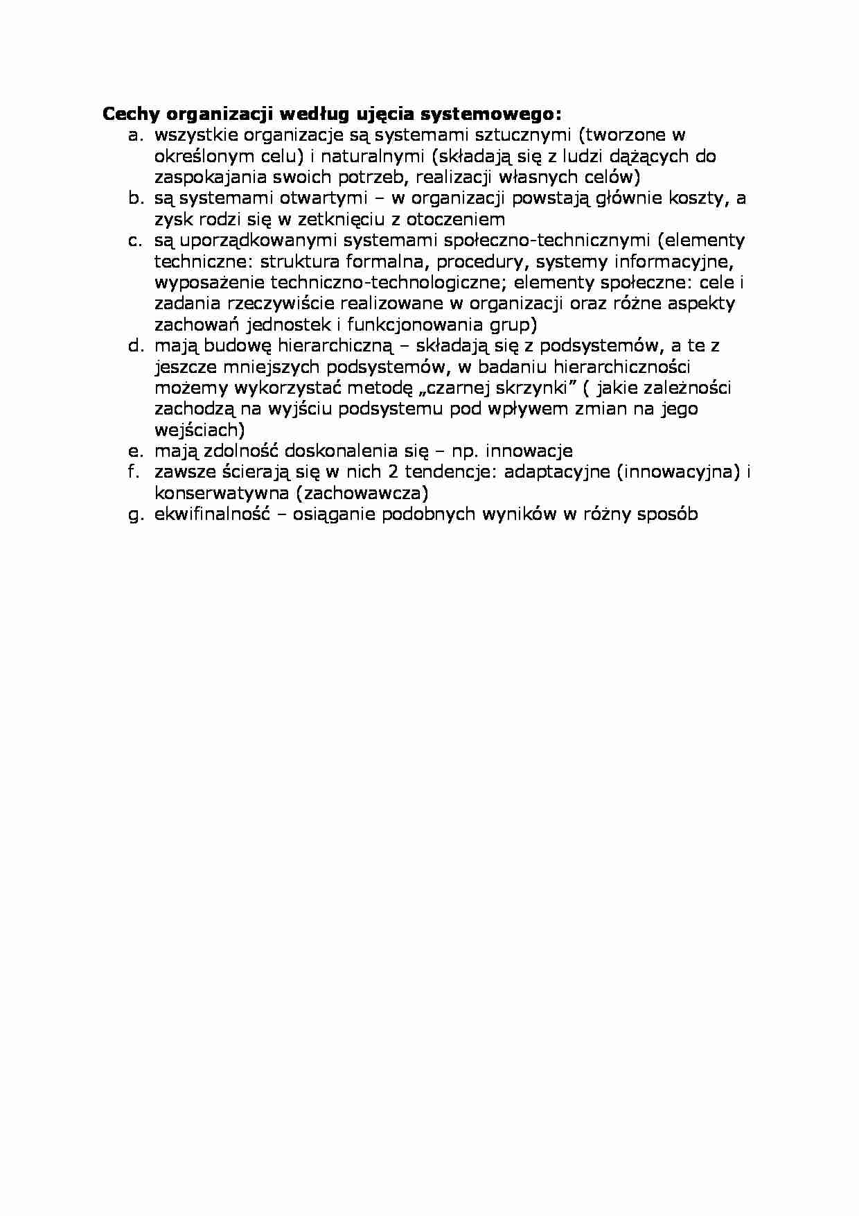 Cechy organizacji według ujęcia systemowego - strona 1