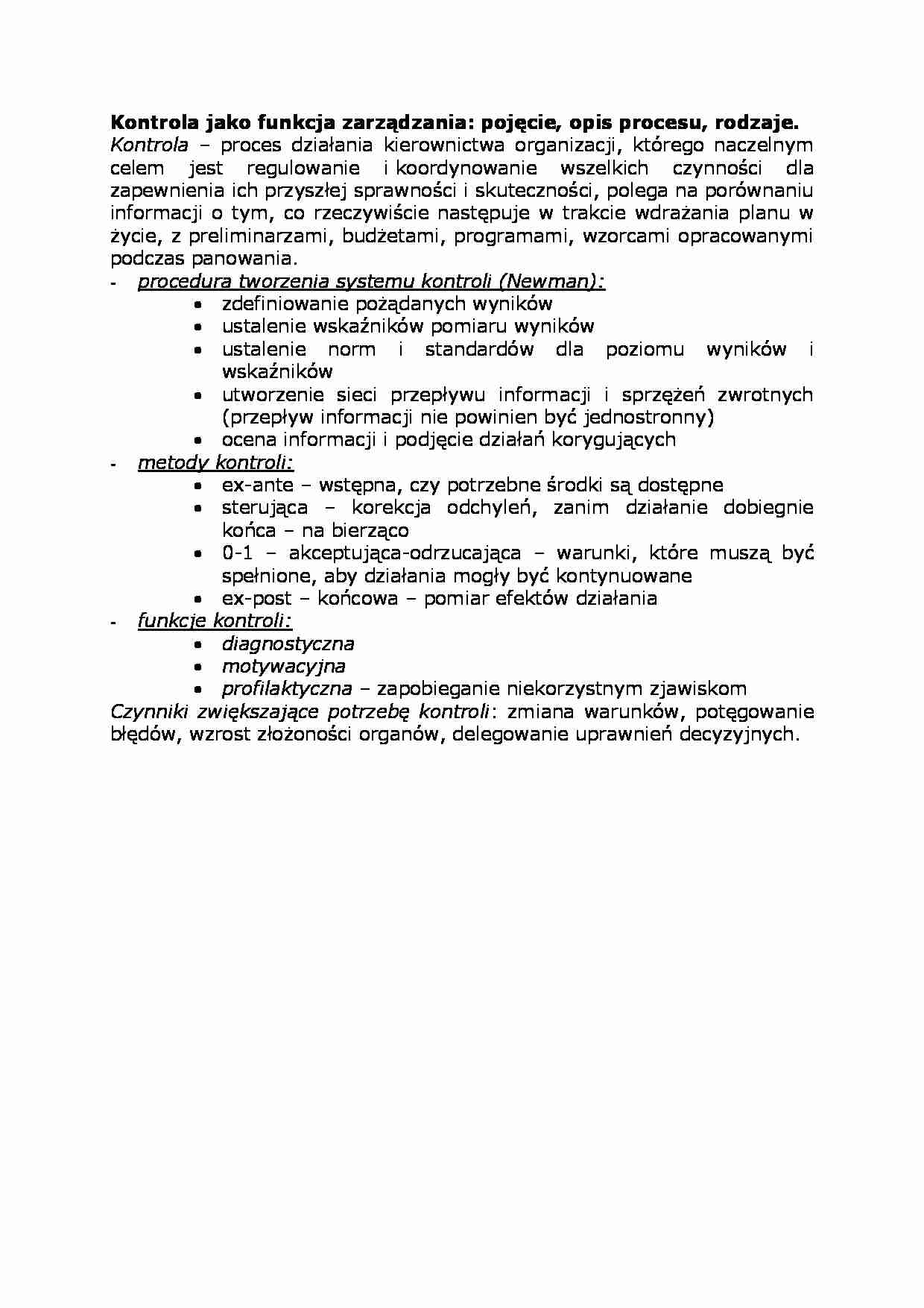Kontrola jako funkcja zarządzania - strona 1