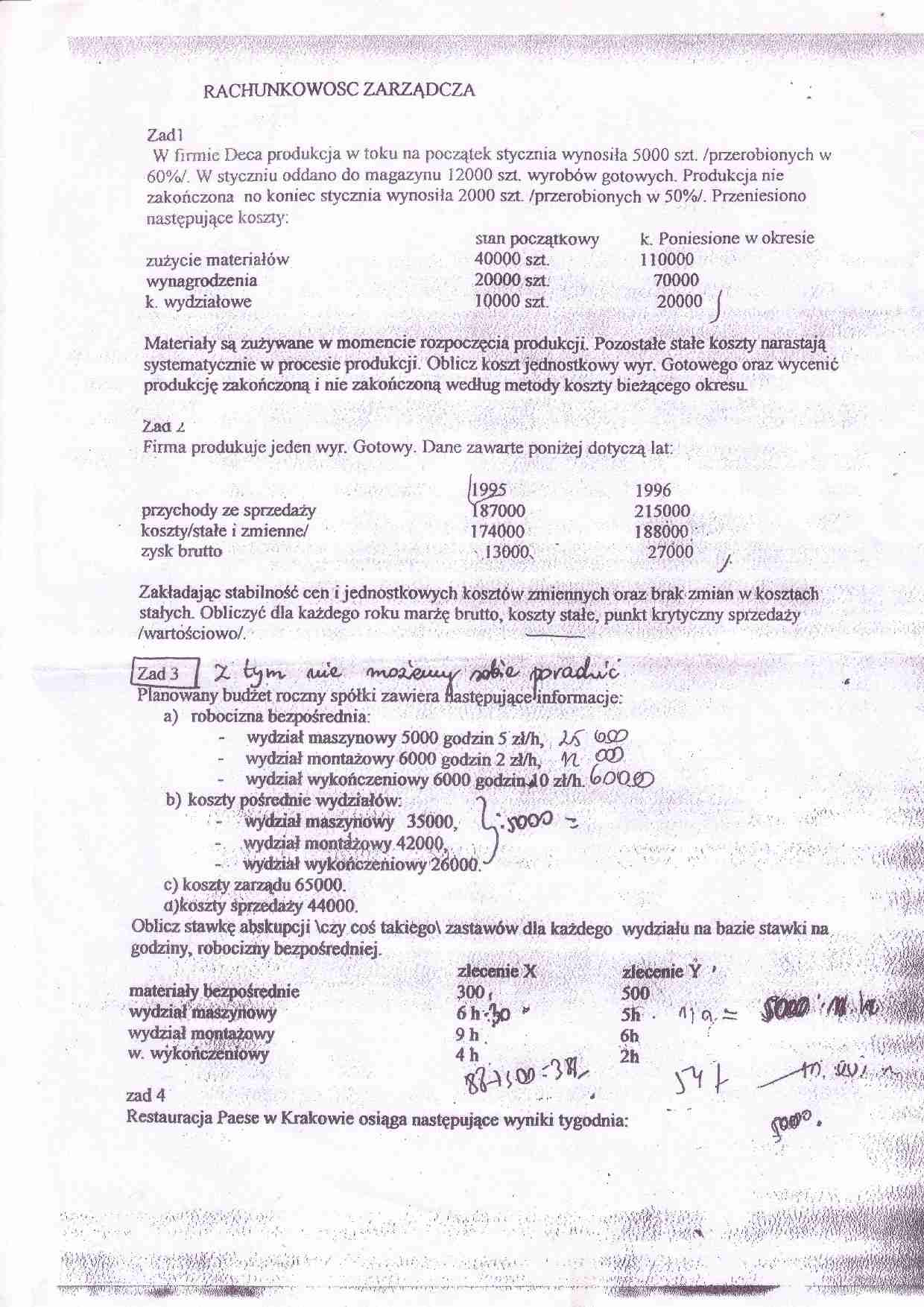 Rachunkowość zarządcza - dr Bielawski - strona 1