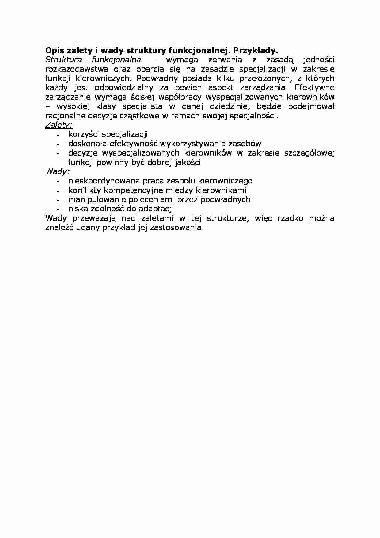 Opis zalety i wady struktury funkcjonalnej - strona 1