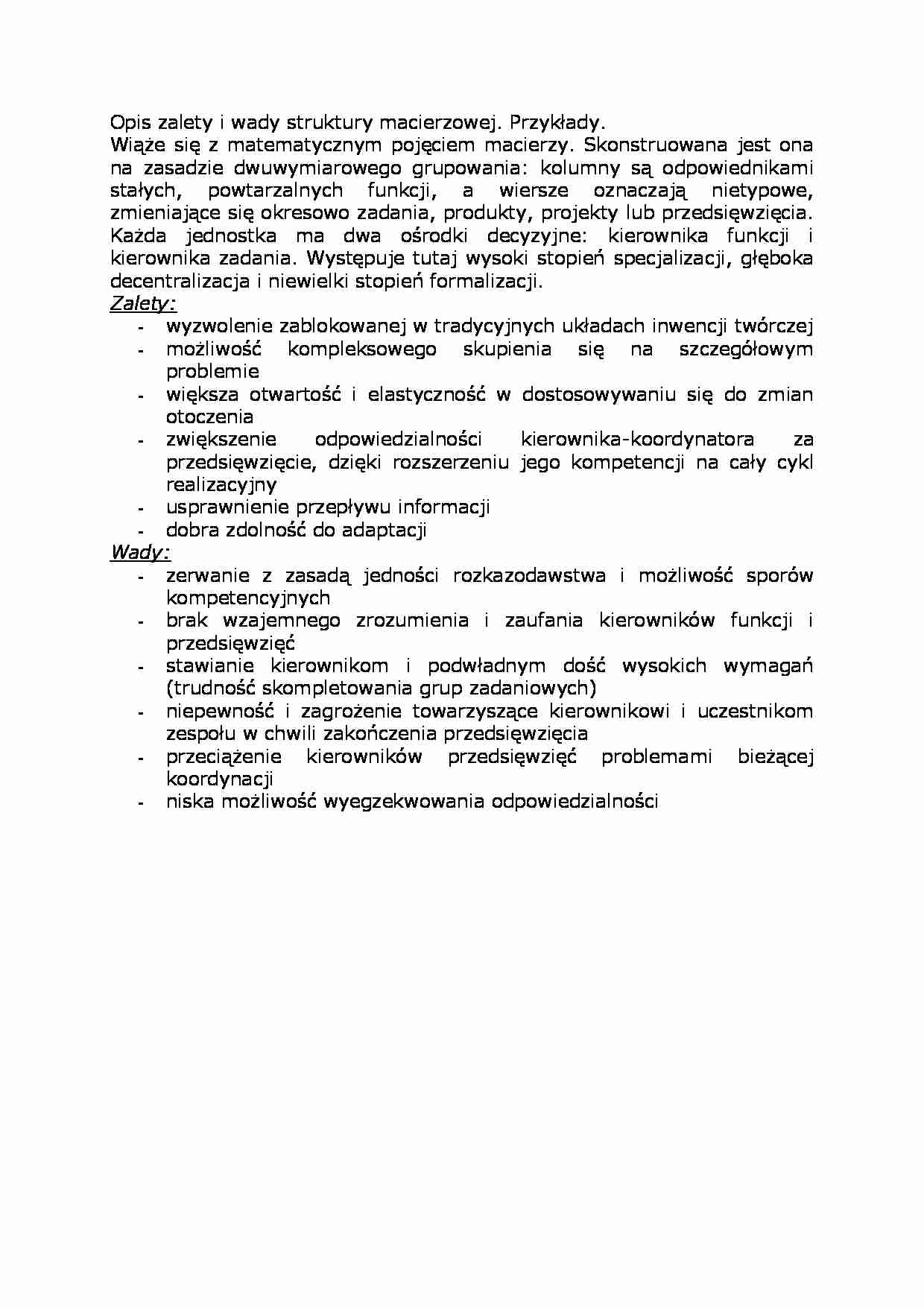Opis zalety i wady struktury macierzowej - strona 1