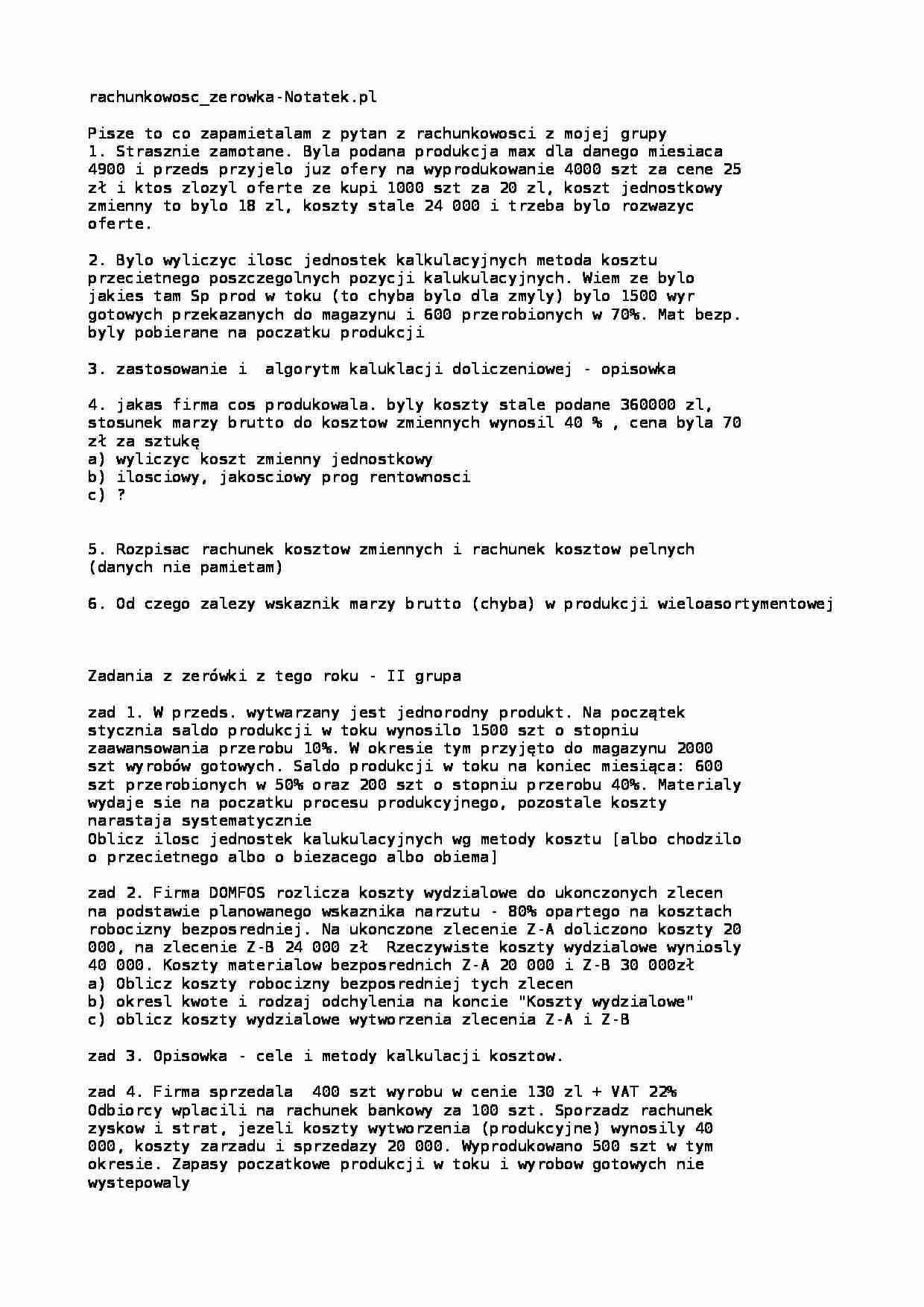 Rachunkowość zarządcza - zerówka, dr Litwa - strona 1