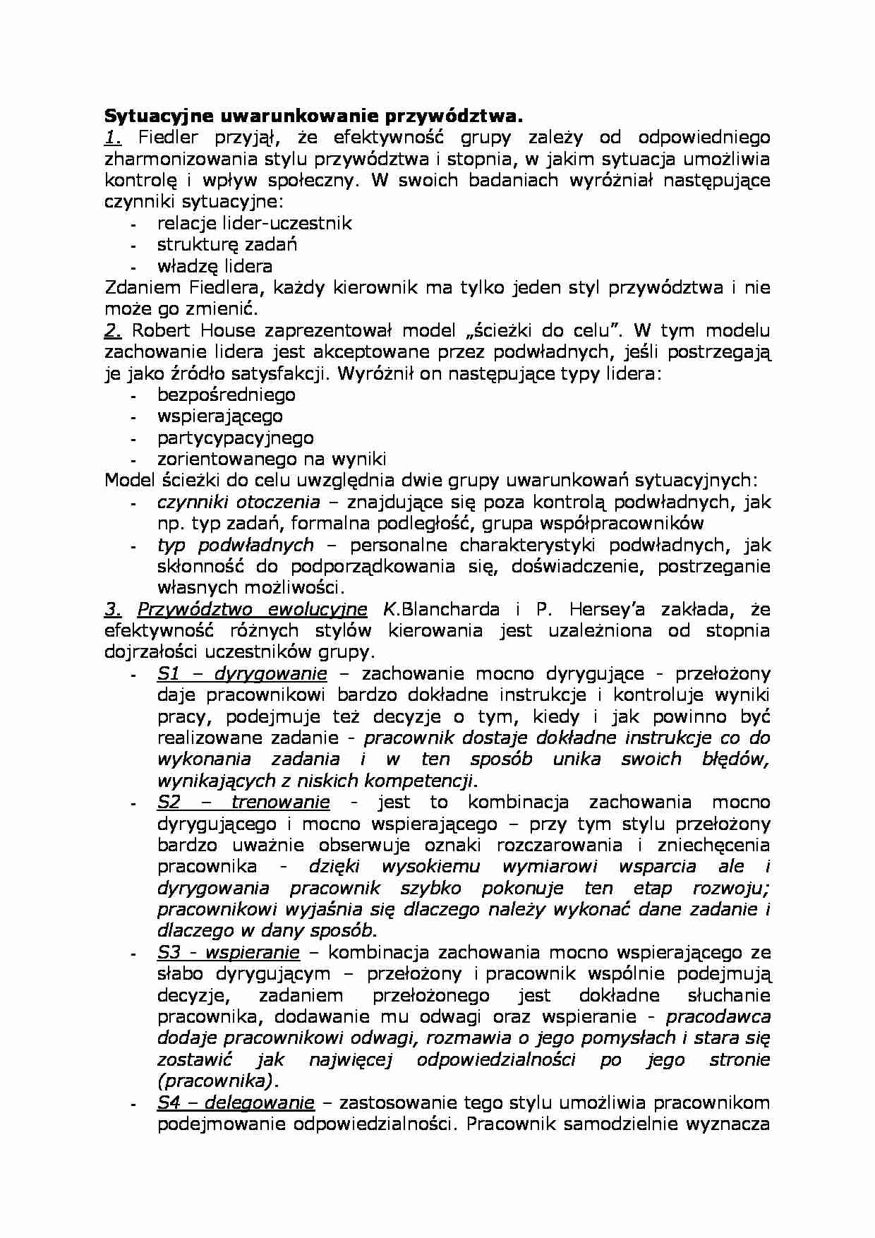 Sytuacyjne uwarunkowanie przywództwa - strona 1