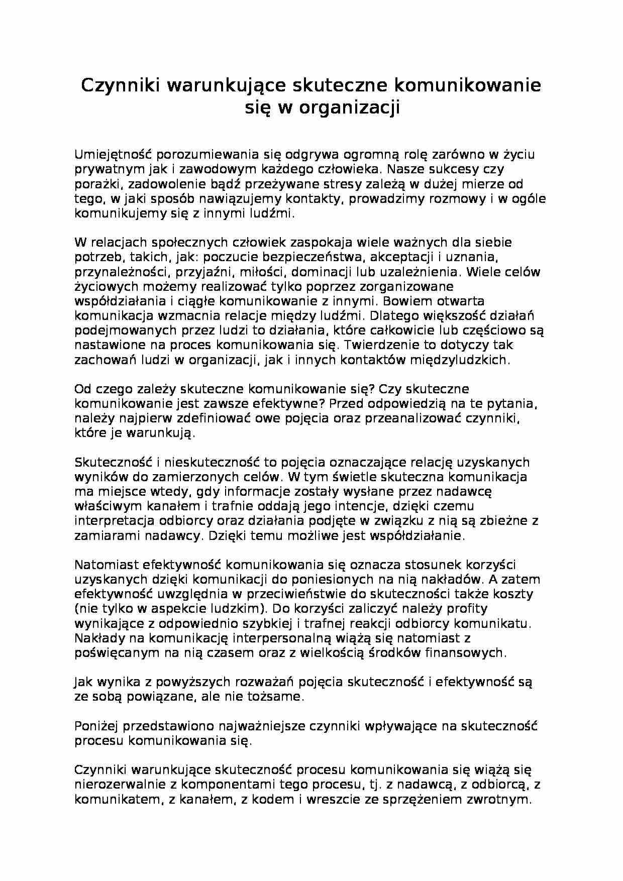 Czynniki warunkujące skuteczne komunikowanie - strona 1