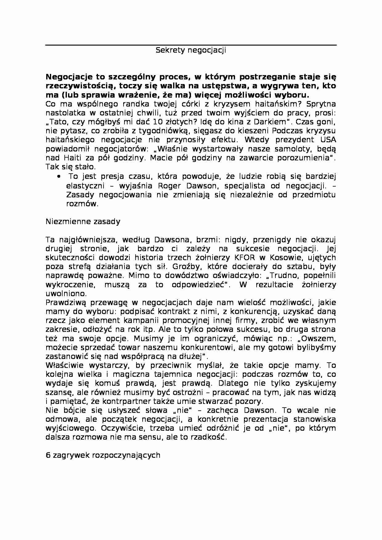 Sekrety negocjacji - Postawy negocjacyjne - strona 1