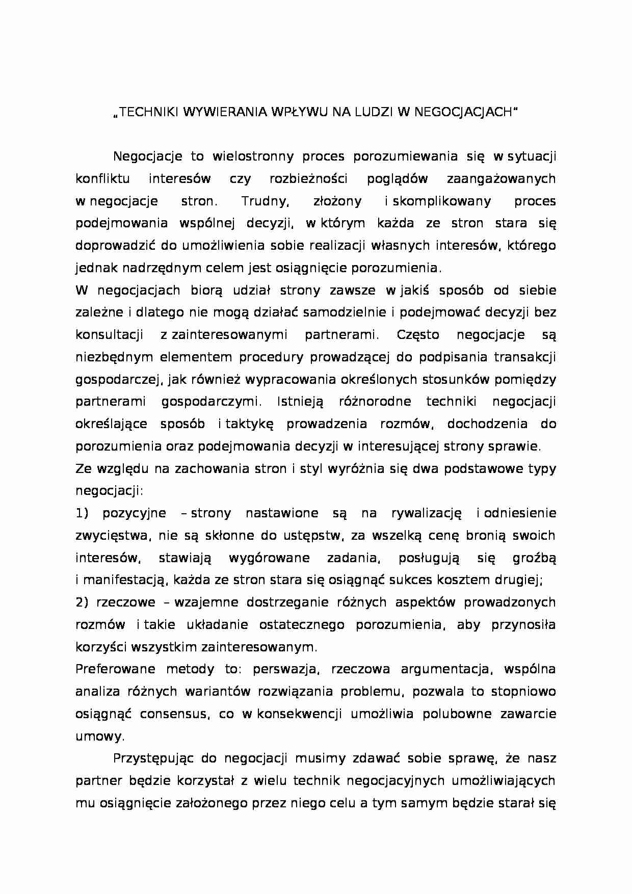 Techniki wywierania wpływu na ludzi - strona 1