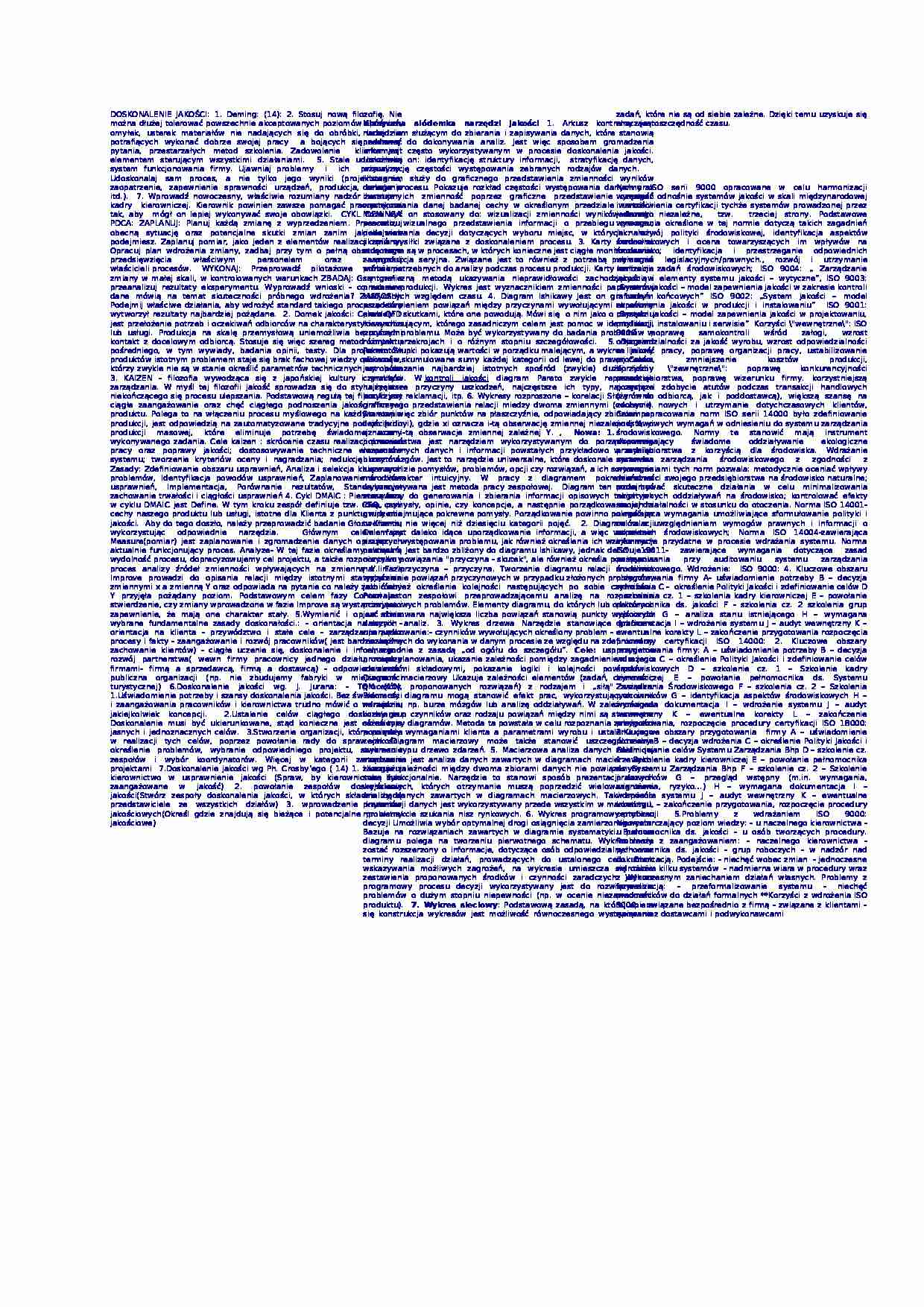 Zarządzania jakością obsługi - ściaga - strona 1