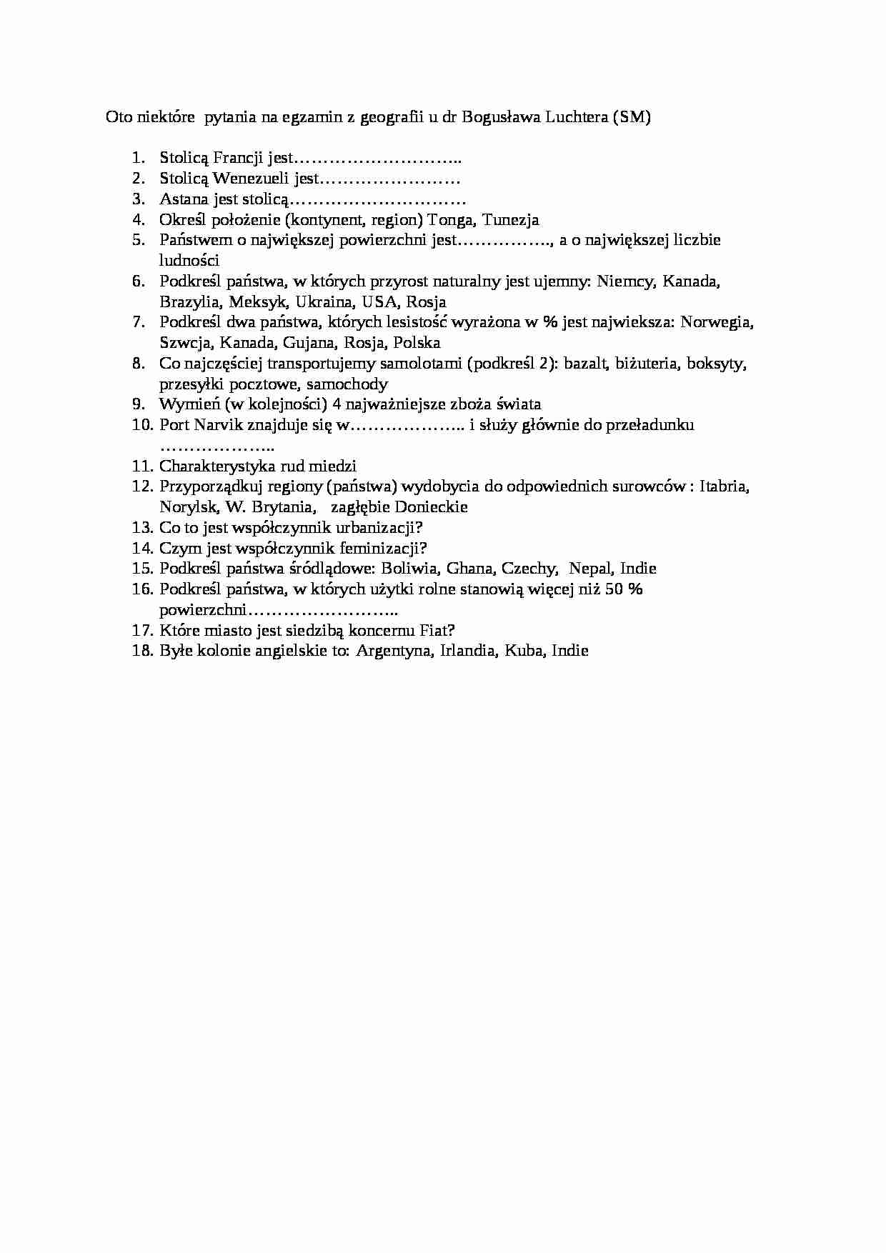 Geografia - egzamin, dr Luchter - strona 1